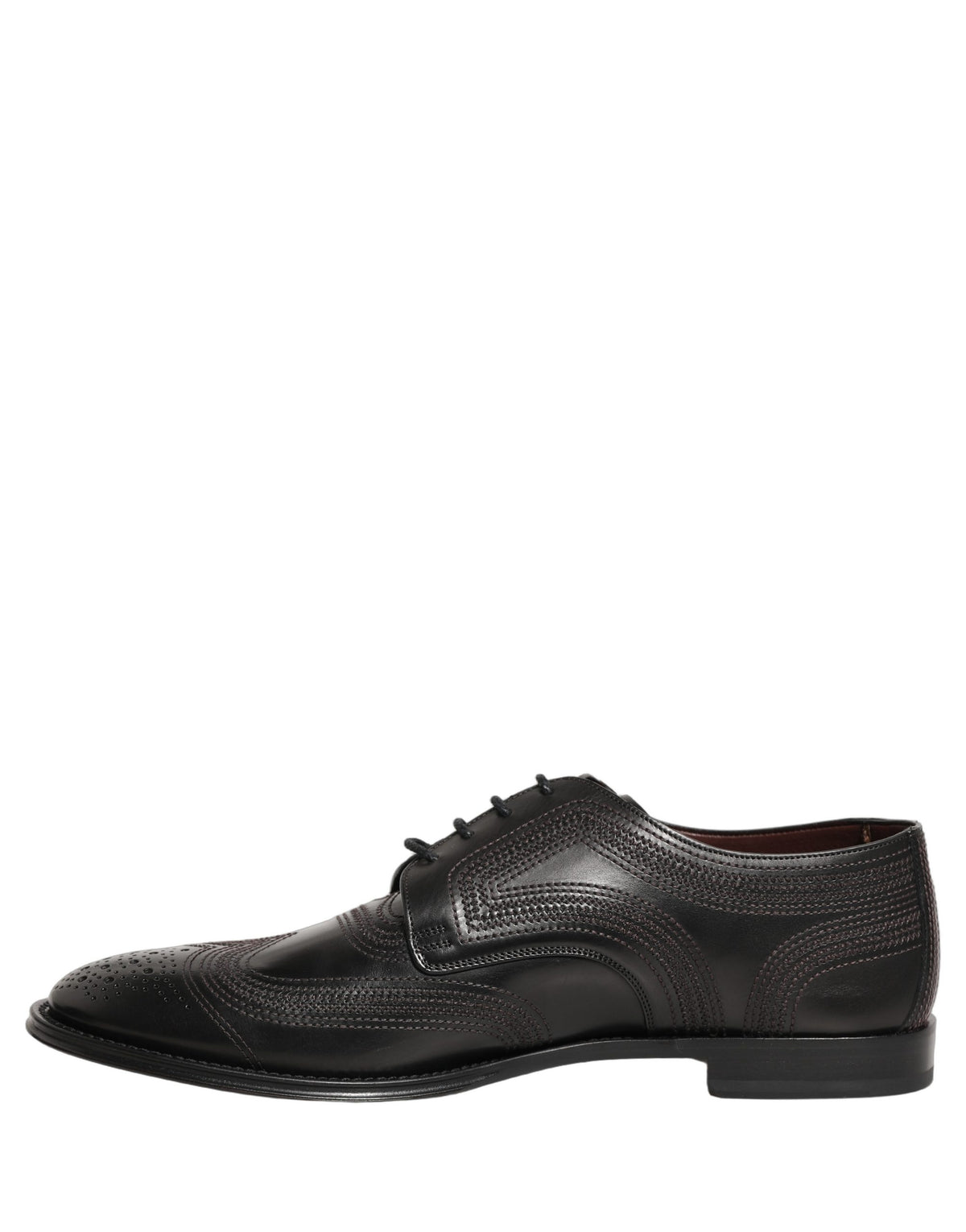Dolce & Gabbana Black Embroidered Leather Derby Dress Men's Shoes