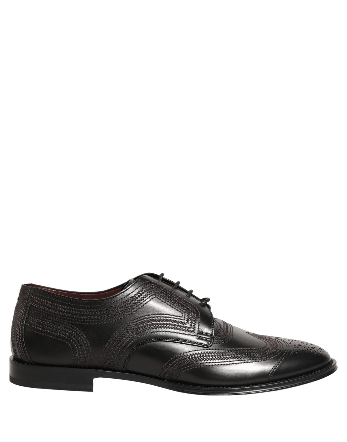 Dolce & Gabbana Black Embroidered Leather Derby Dress Men's Shoes