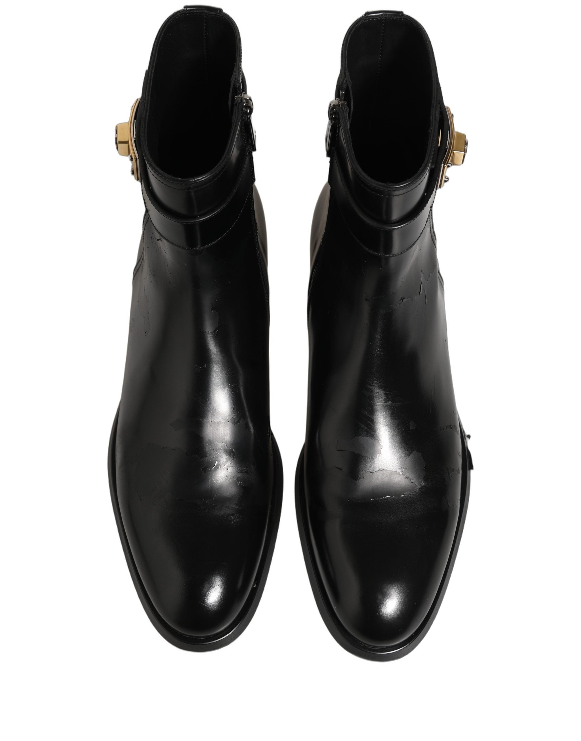 Dolce & Gabbana Black Leather Logo Buckle Mid Calf Boots Men's Shoes (Pre-Owned)