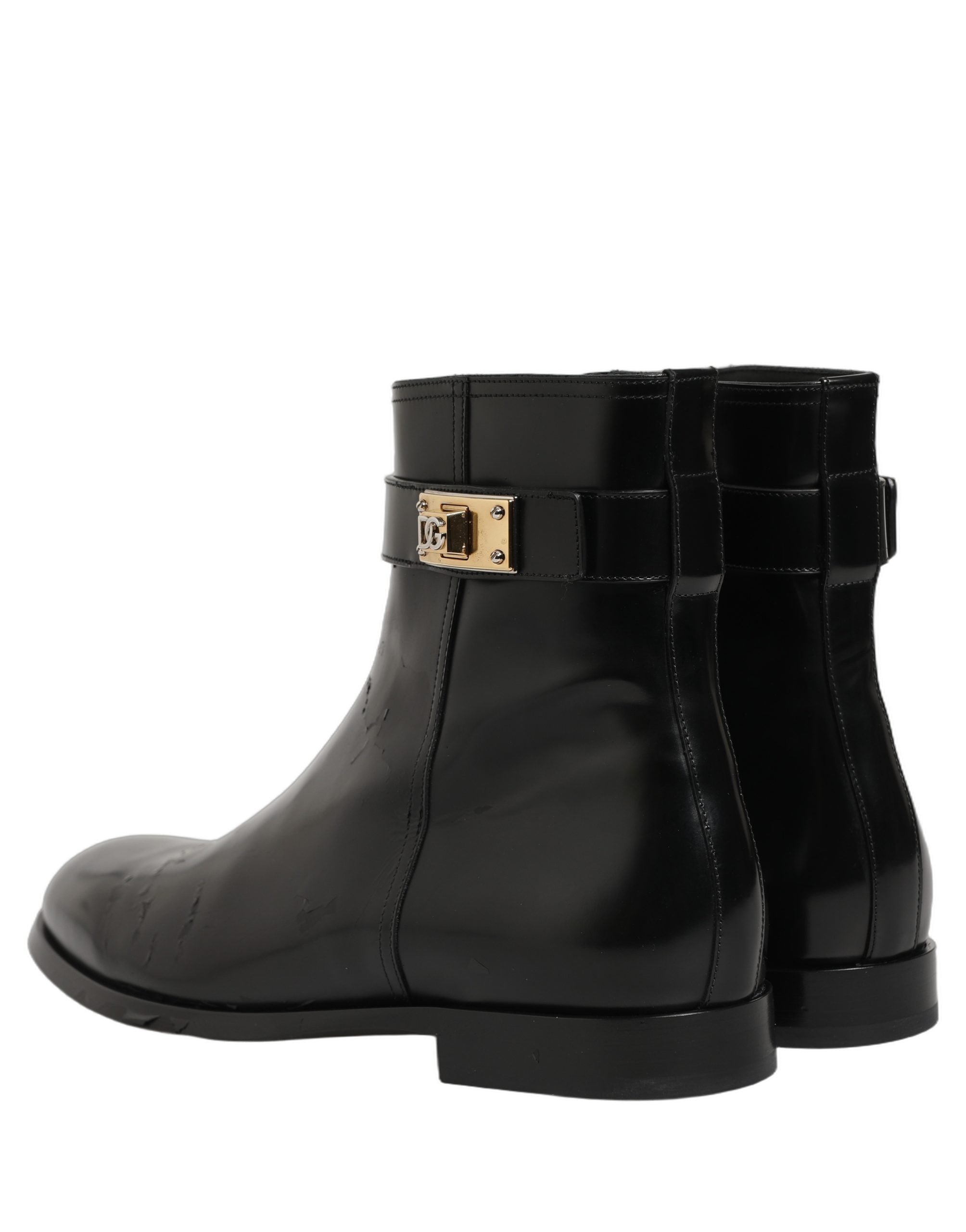 Dolce & Gabbana Black Leather Logo Buckle Mid Calf Boots Men's Shoes (Pre-Owned)