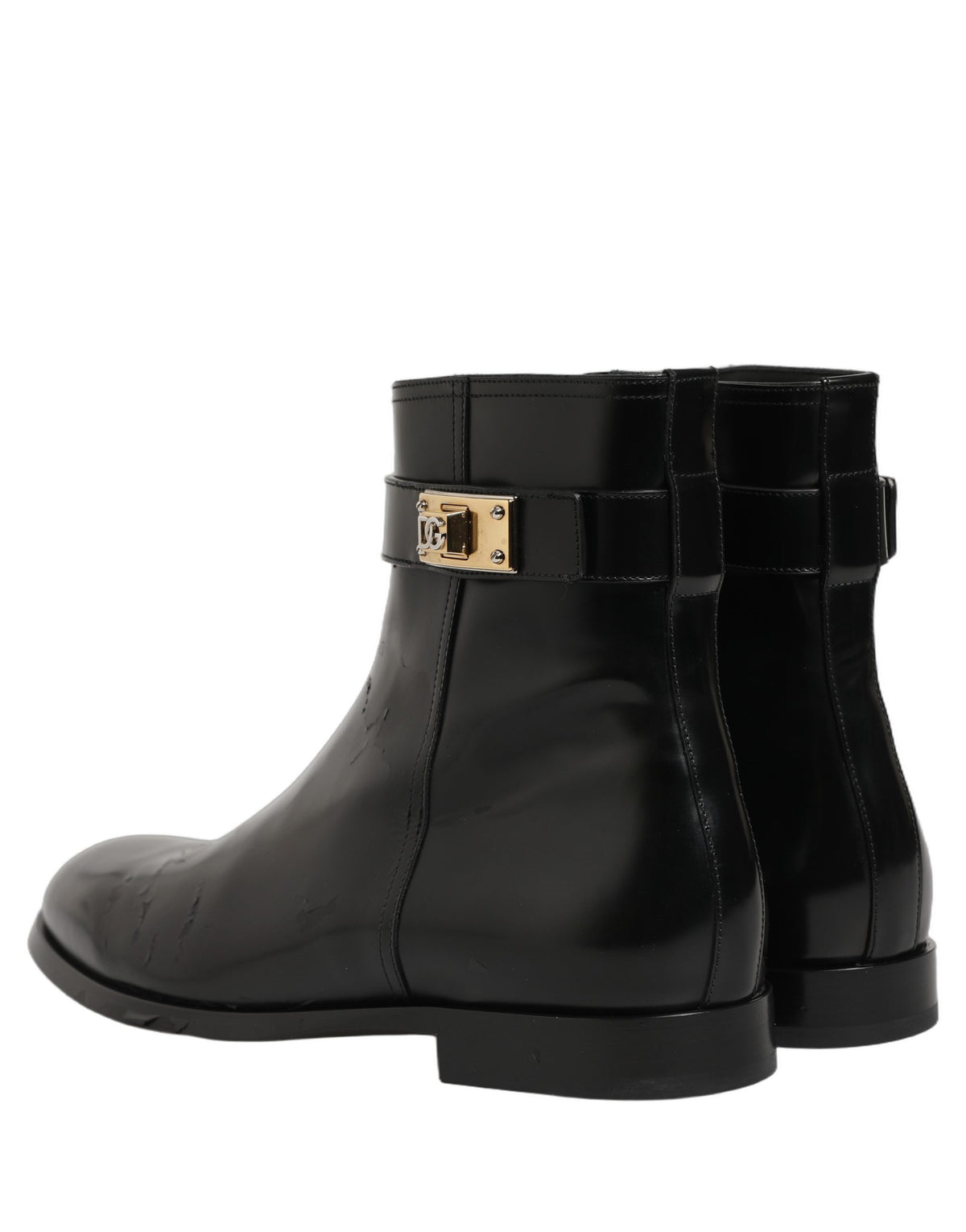 Dolce & Gabbana Black Leather Logo Buckle Mid Calf Boots Men's Shoes (Pre-Owned)