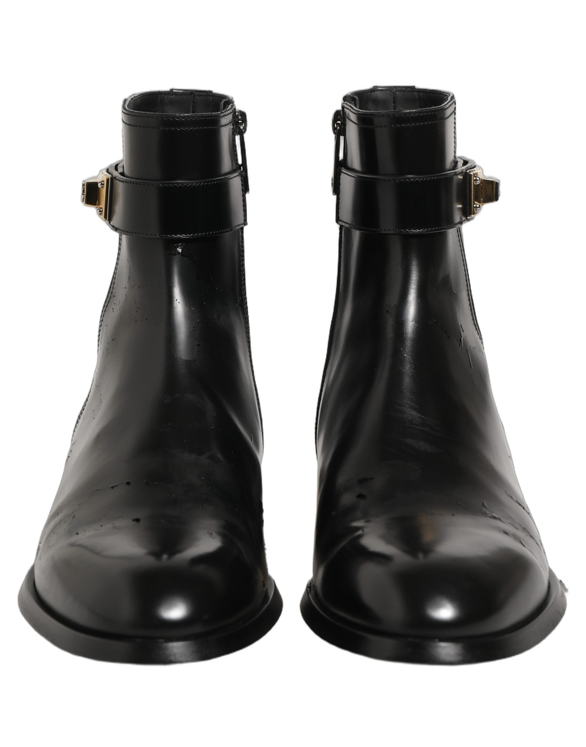 Dolce & Gabbana Black Leather Logo Buckle Mid Calf Boots Men's Shoes (Pre-Owned)