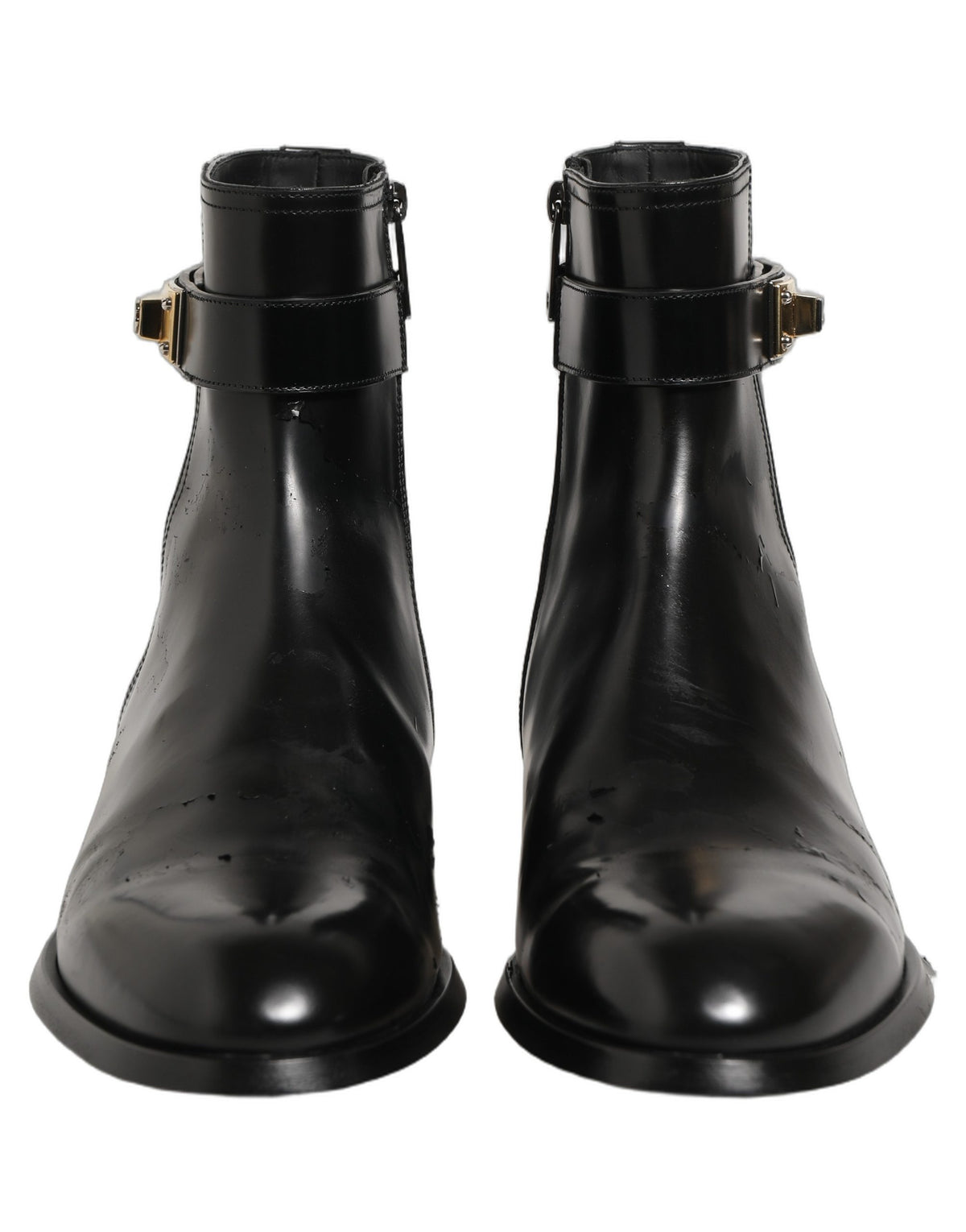Dolce & Gabbana Black Leather Logo Buckle Mid Calf Boots Men's Shoes (Pre-Owned)
