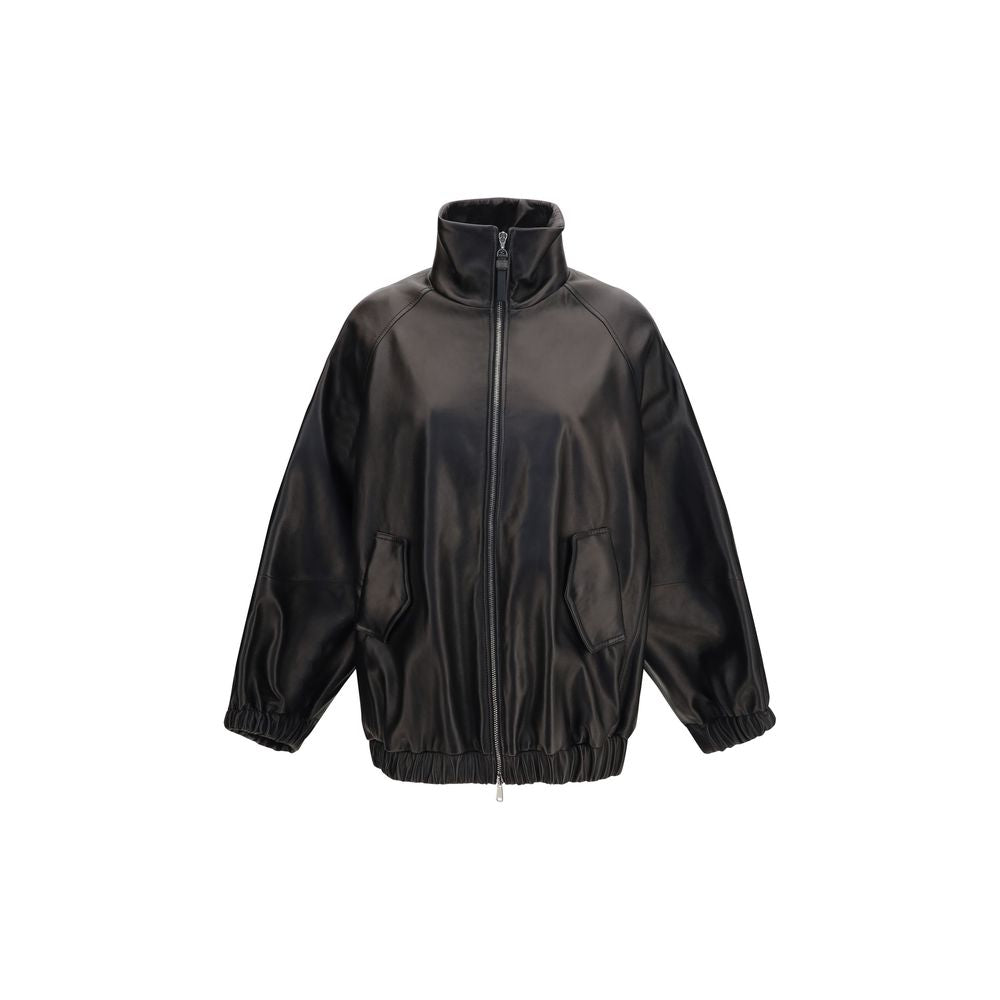 Brunello Cucinelli Black Lamb Ovis Aries Leather Women's Jacket