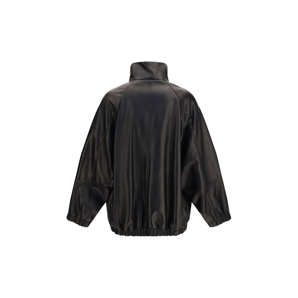Brunello Cucinelli Black Lamb Ovis Aries Leather Women's Jacket