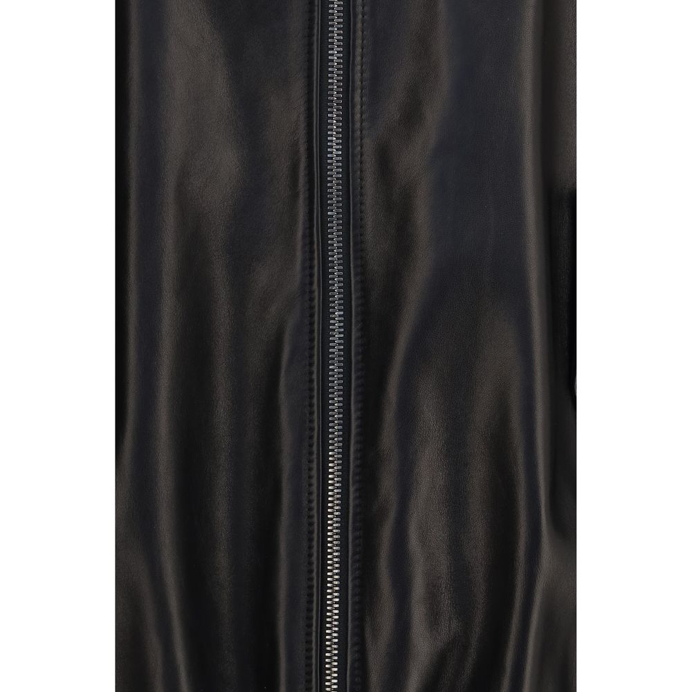 Brunello Cucinelli Black Lamb Ovis Aries Leather Women's Jacket