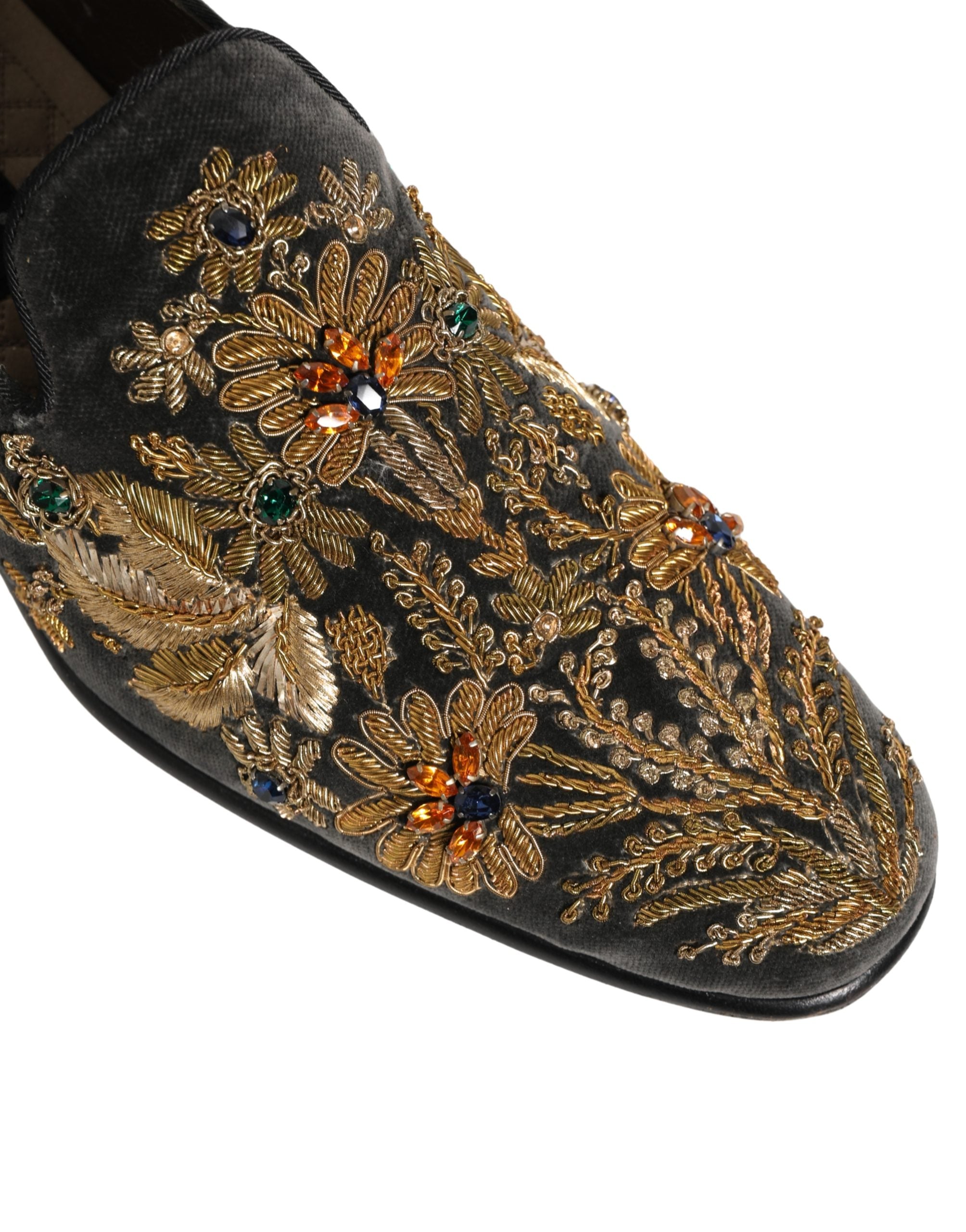 Dolce & Gabbana Black Velvet Embellished Dress Loafers Men's Shoes
