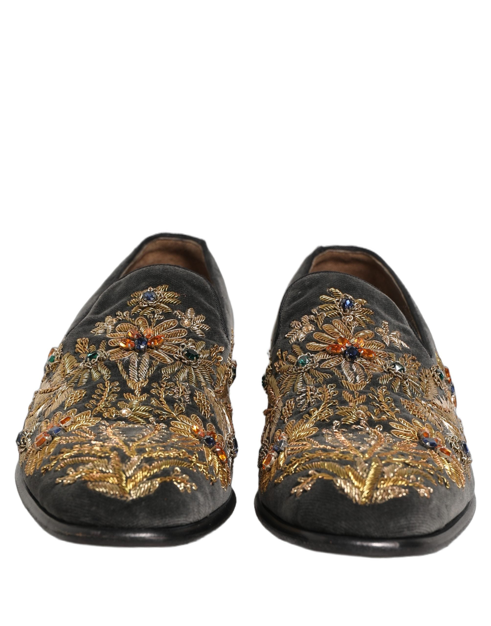 Dolce & Gabbana Black Velvet Embellished Dress Loafers Men's Shoes