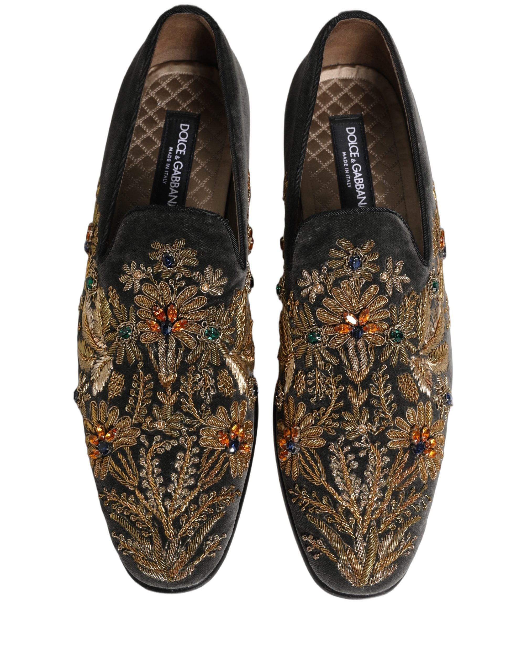 Dolce & Gabbana Black Velvet Embellished Dress Loafers Men's Shoes