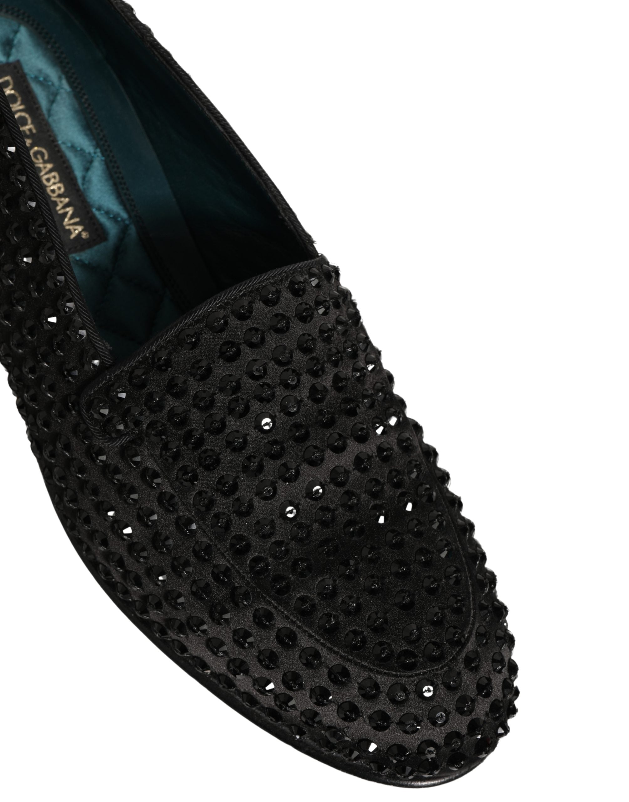Dolce & Gabbana Black Rhinestone Embellished Loafers Men's Shoes