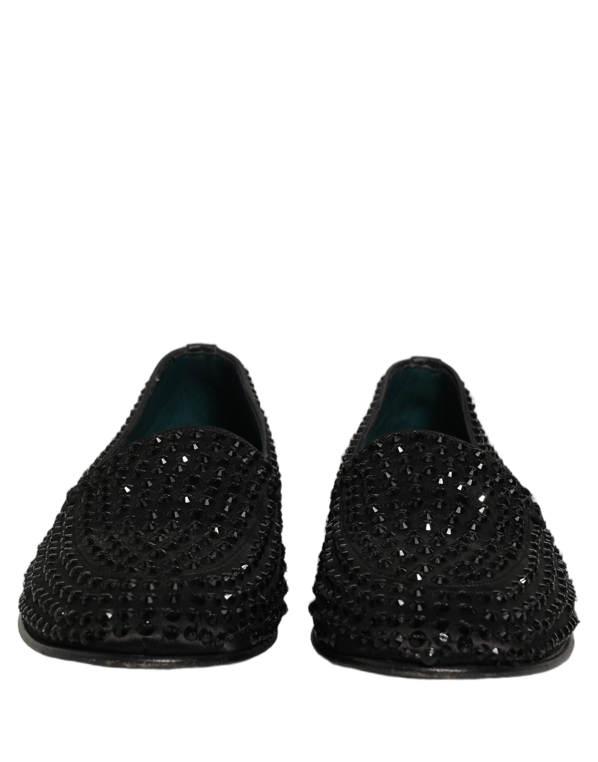 Dolce & Gabbana Black Rhinestone Embellished Loafers Men's Shoes