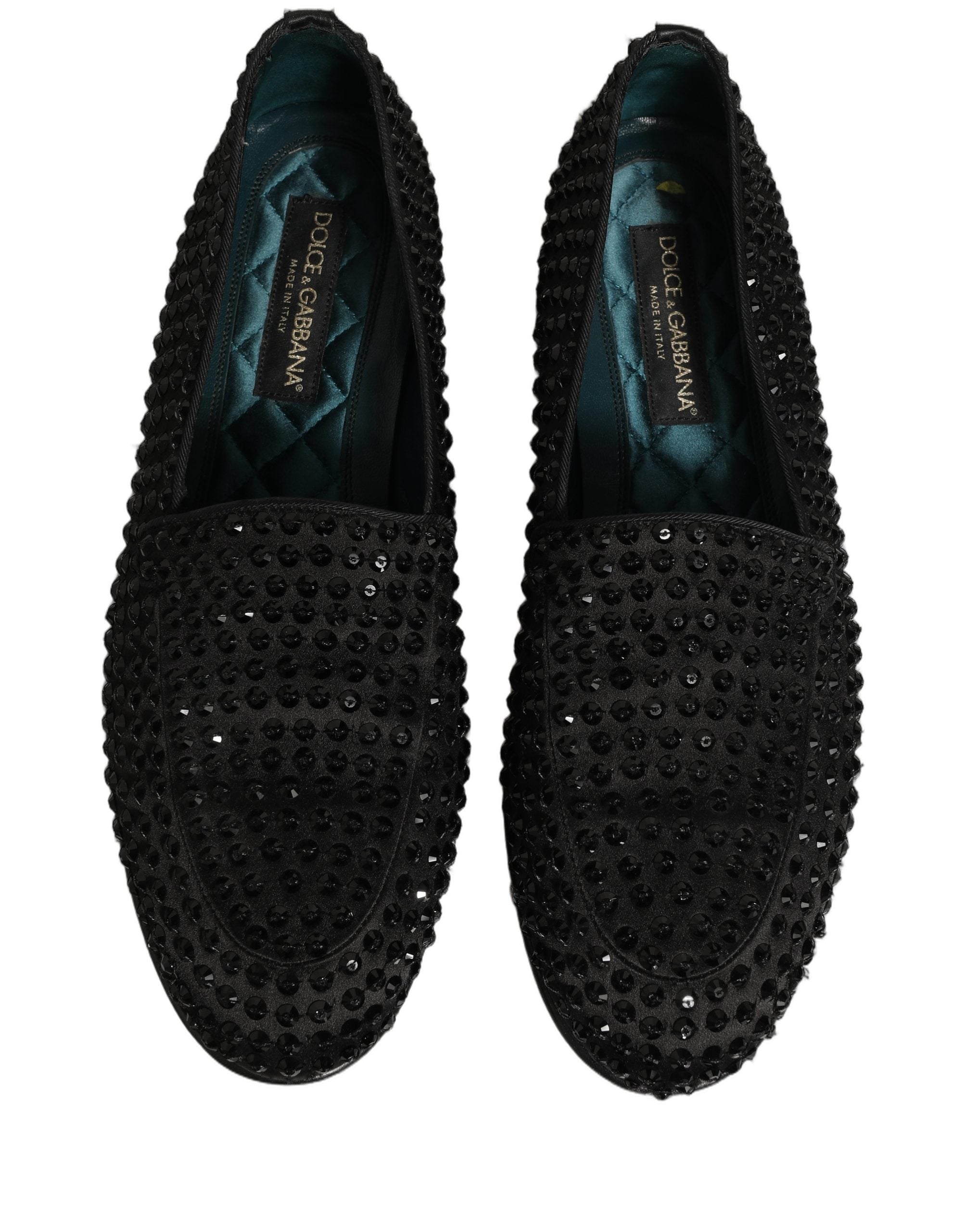 Dolce & Gabbana Black Rhinestone Embellished Loafers Men's Shoes
