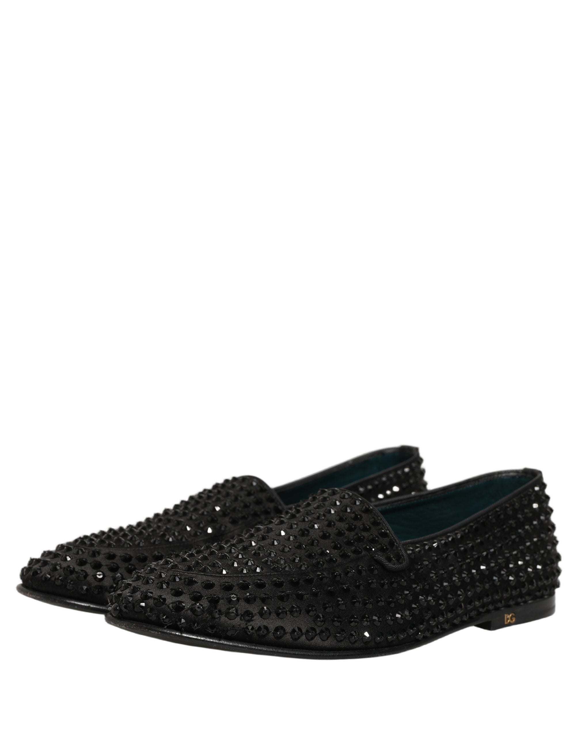Dolce & Gabbana Black Rhinestone Embellished Loafers Men's Shoes