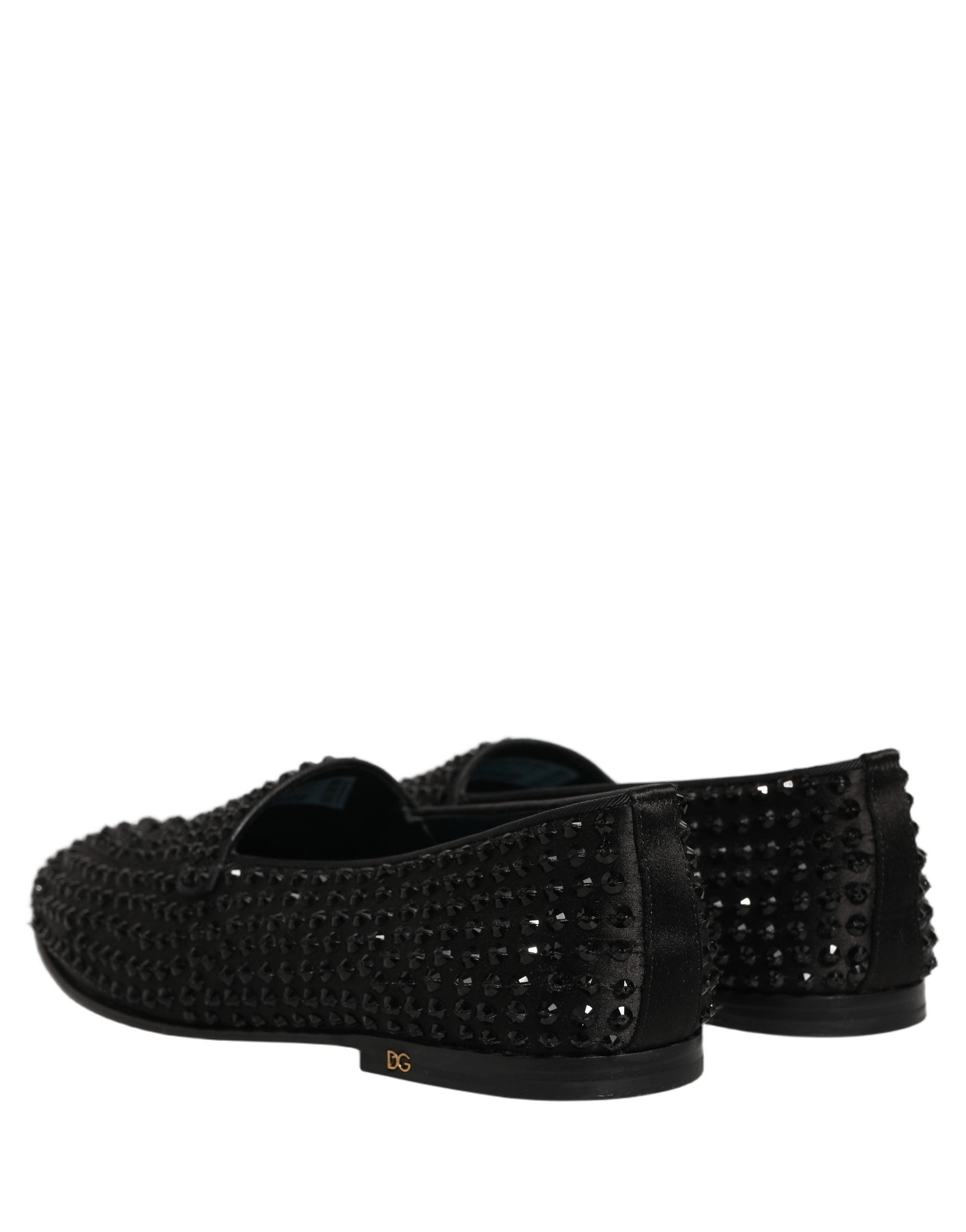 Dolce & Gabbana Black Rhinestone Embellished Loafers Men's Shoes