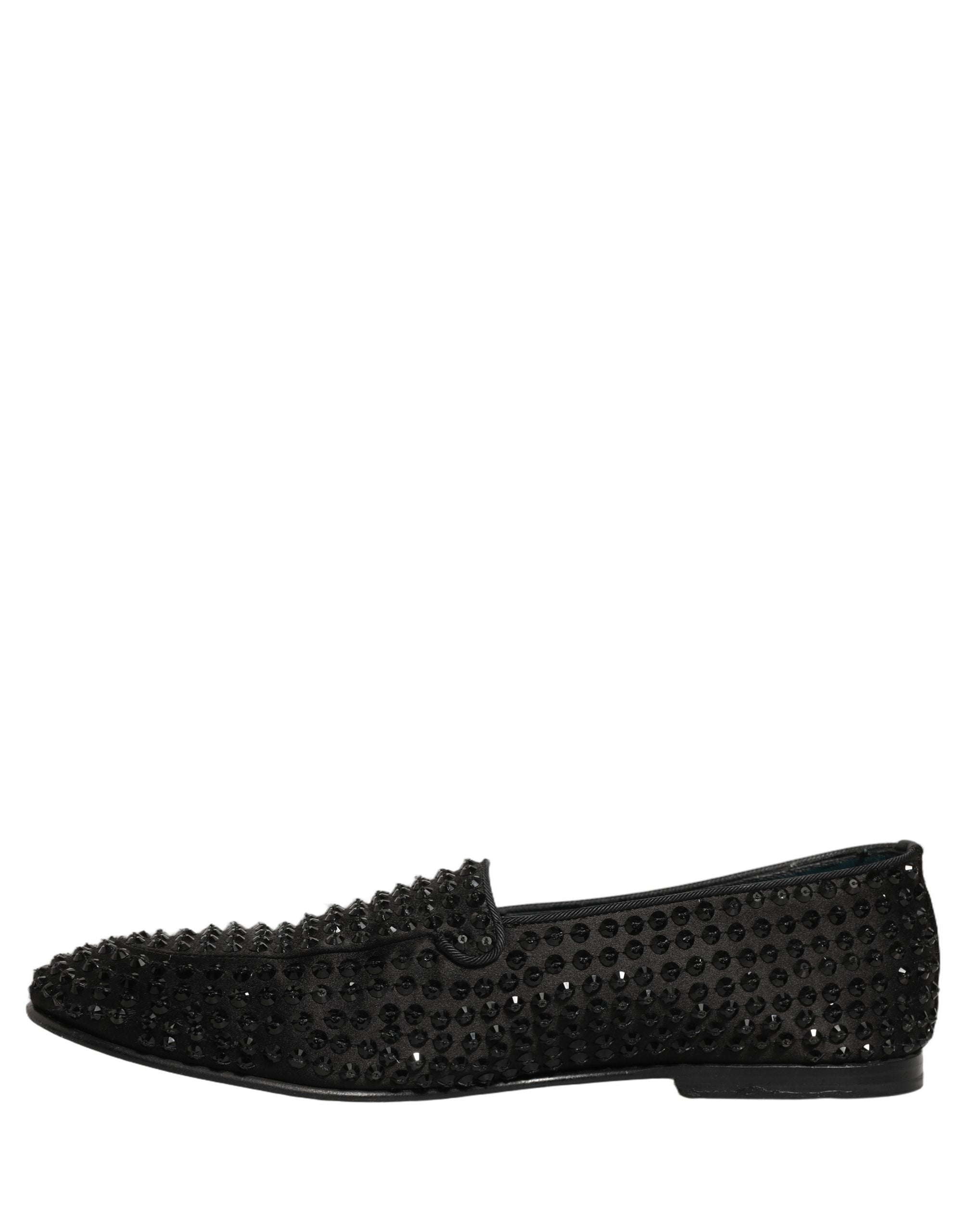 Dolce & Gabbana Black Rhinestone Embellished Loafers Men's Shoes