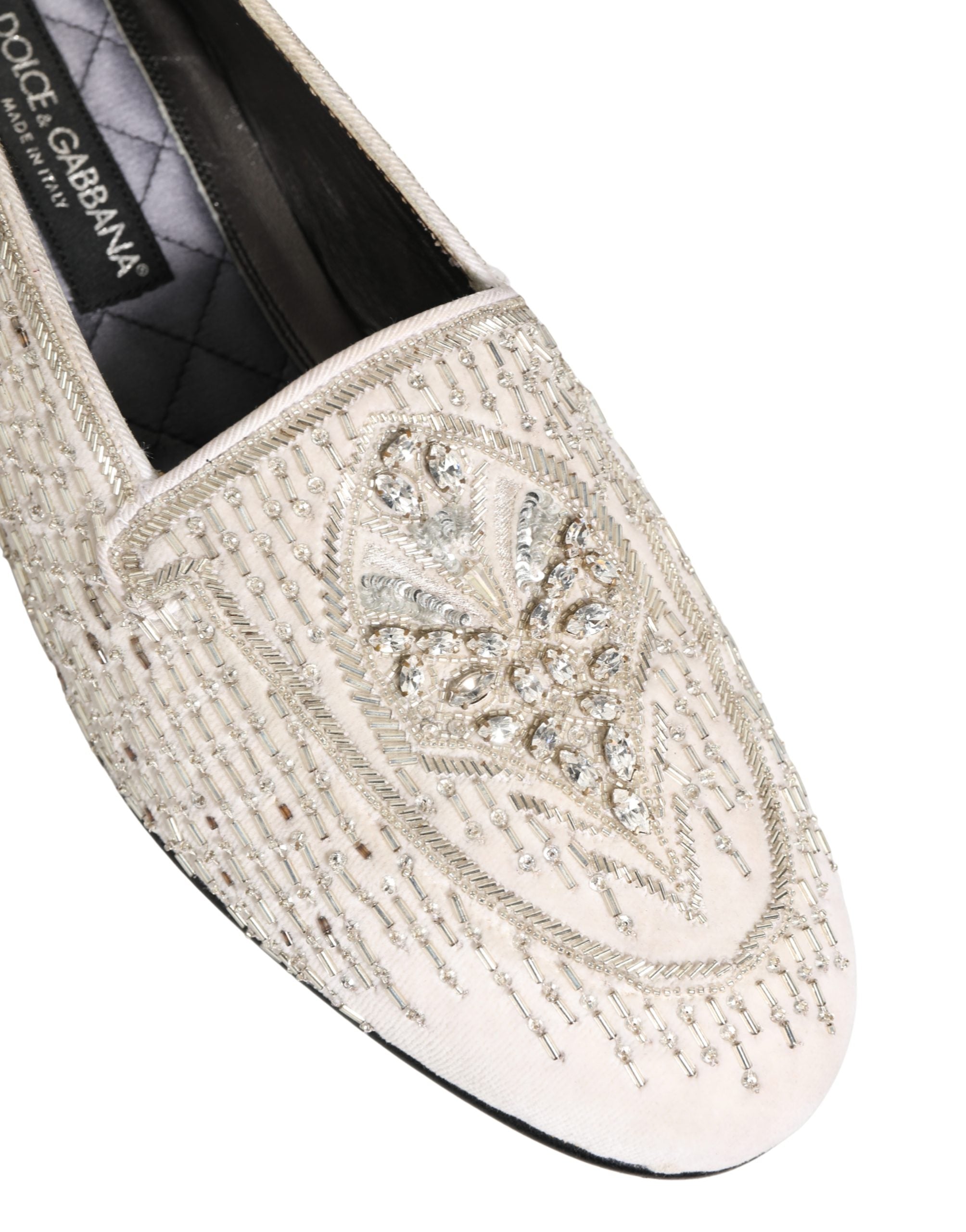 Dolce & Gabbana White Satin Embellished Dress Loafers Men's Shoes (Pre-Owned)