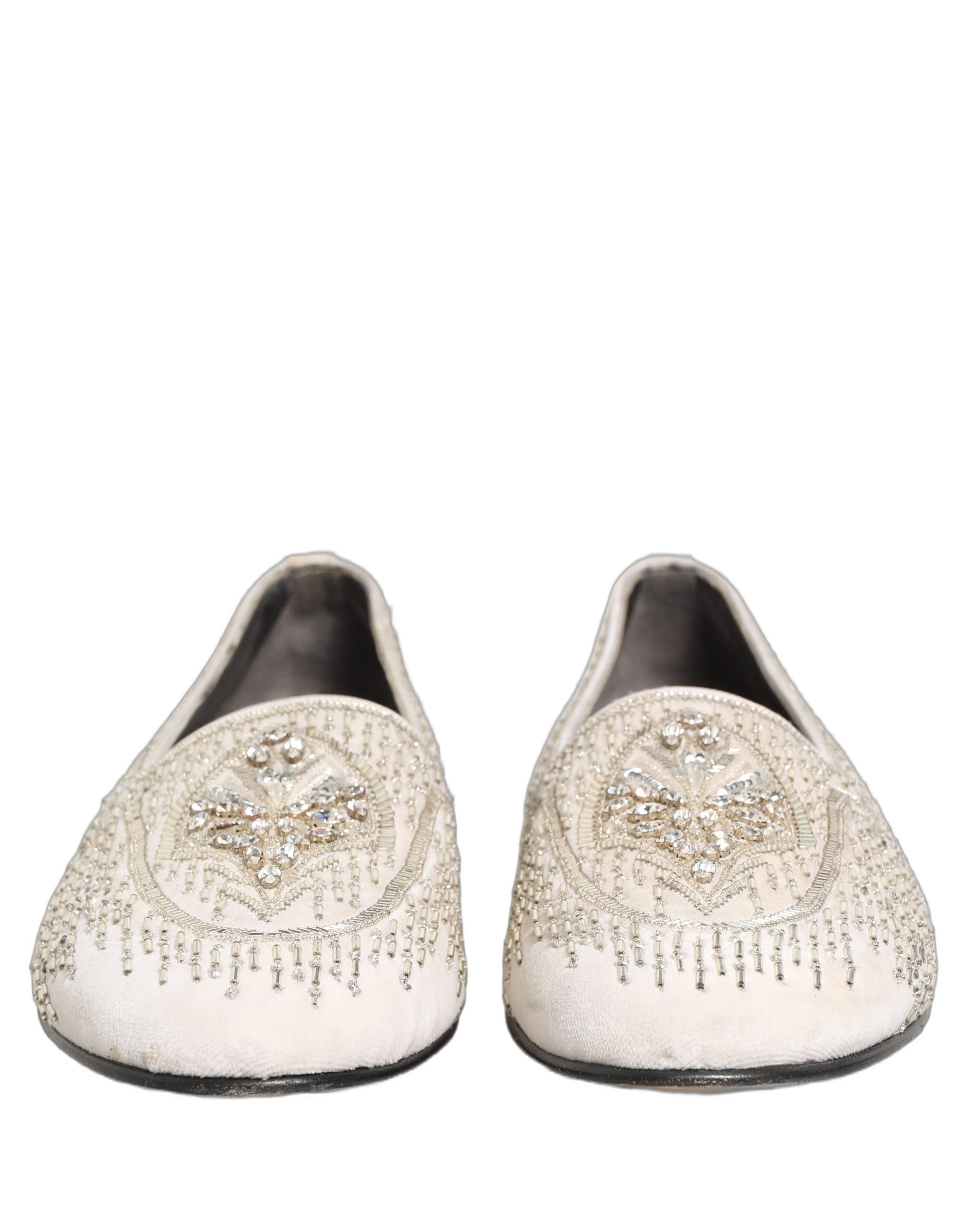 Dolce & Gabbana White Satin Embellished Dress Loafers Men's Shoes (Pre-Owned)