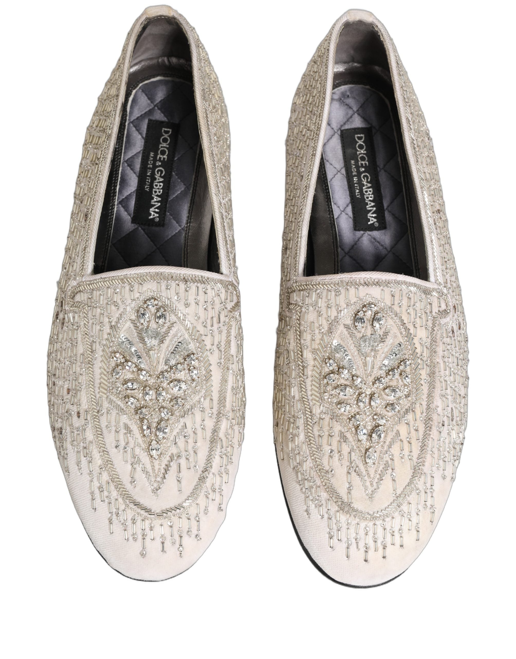 Dolce & Gabbana White Satin Embellished Dress Loafers Men's Shoes (Pre-Owned)
