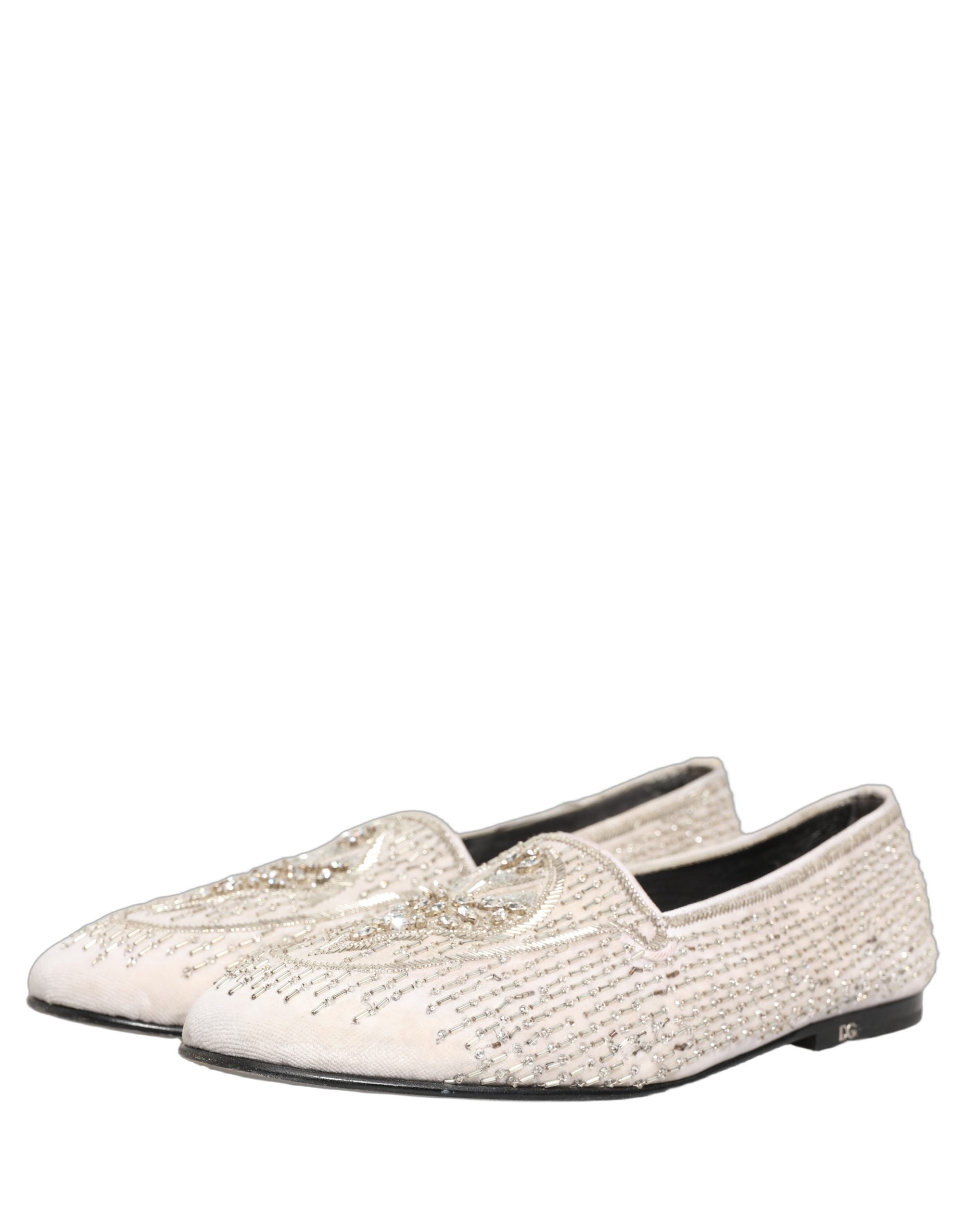 Dolce & Gabbana White Satin Embellished Dress Loafers Men's Shoes (Pre-Owned)