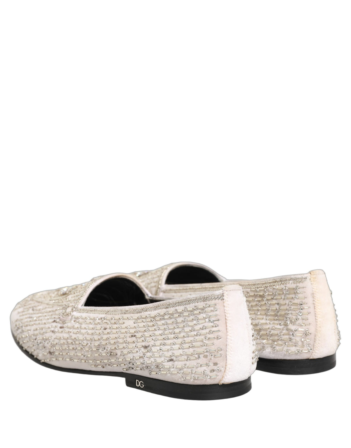 Dolce & Gabbana White Satin Embellished Dress Loafers Men's Shoes (Pre-Owned)