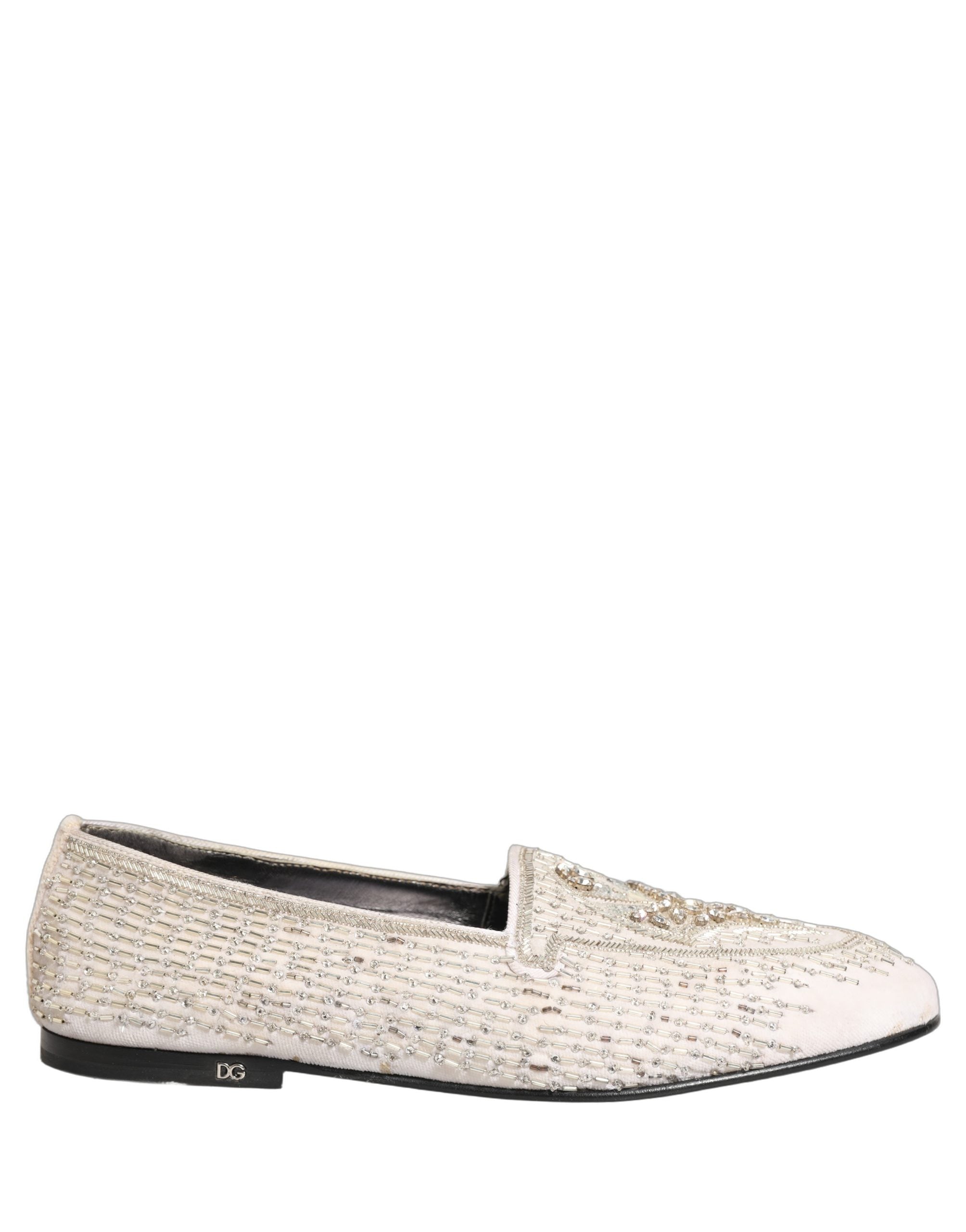 Dolce & Gabbana White Satin Embellished Dress Loafers Men's Shoes (Pre-Owned)