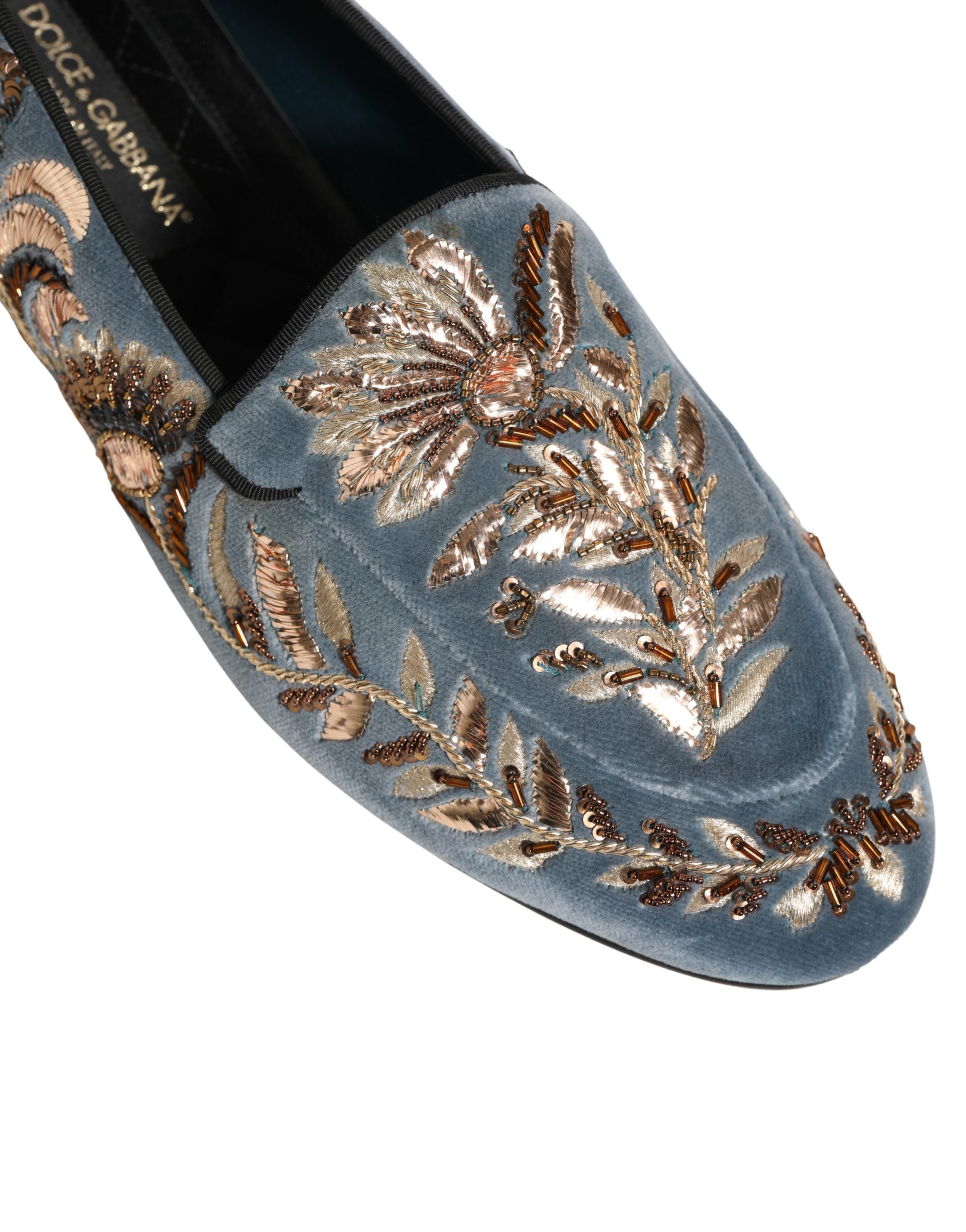 Dolce & Gabbana Blue Velvet Embellished Dress Loafers Men's Shoes (Pre-Owned)
