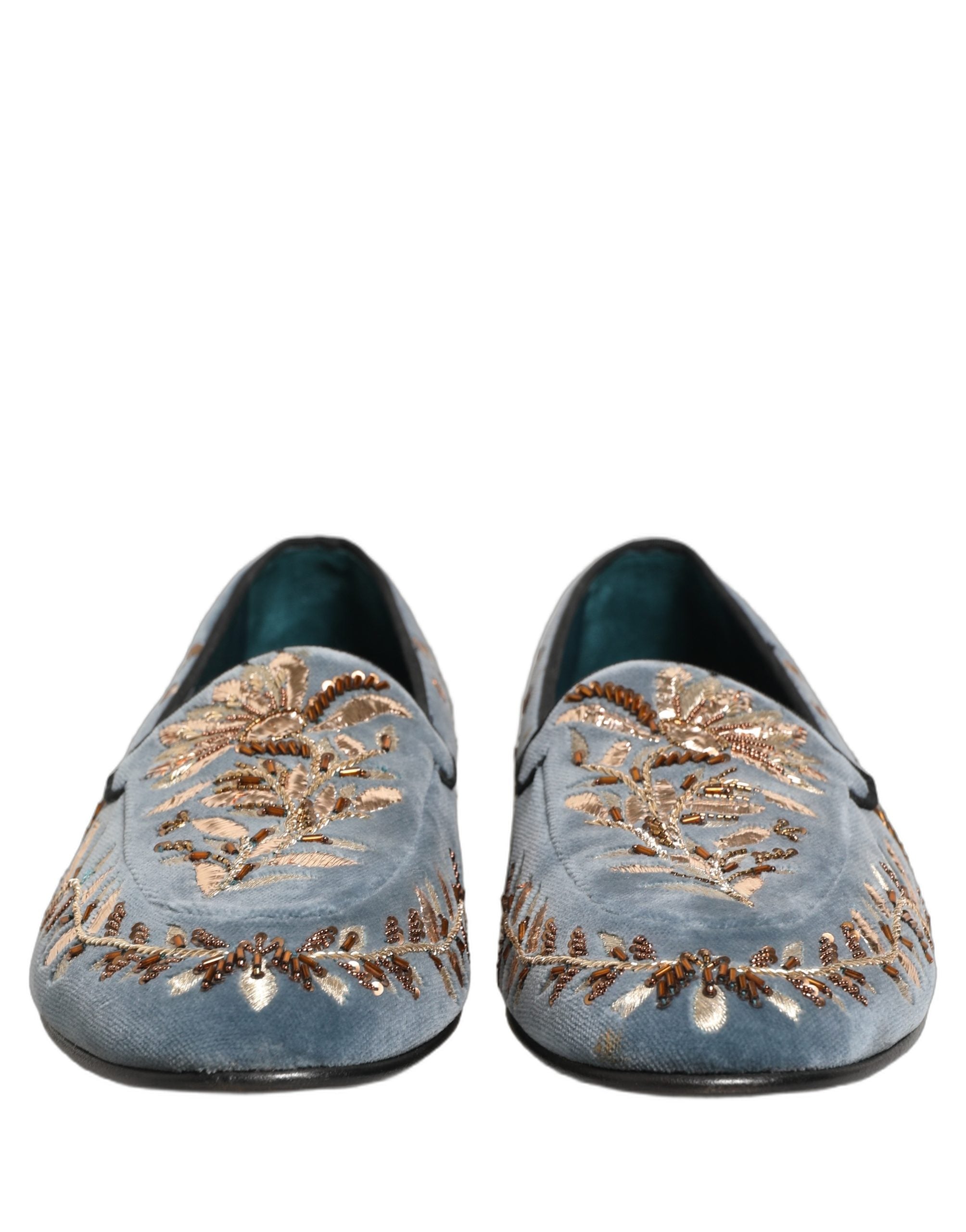 Dolce & Gabbana Blue Velvet Embellished Dress Loafers Men's Shoes (Pre-Owned)