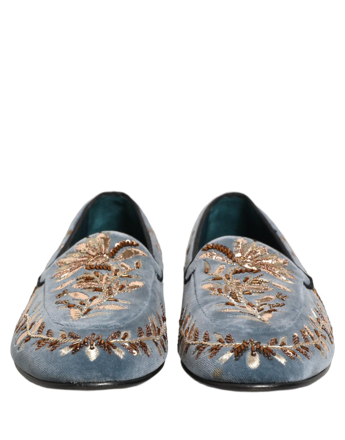 Dolce & Gabbana Blue Velvet Embellished Dress Loafers Men's Shoes (Pre-Owned)