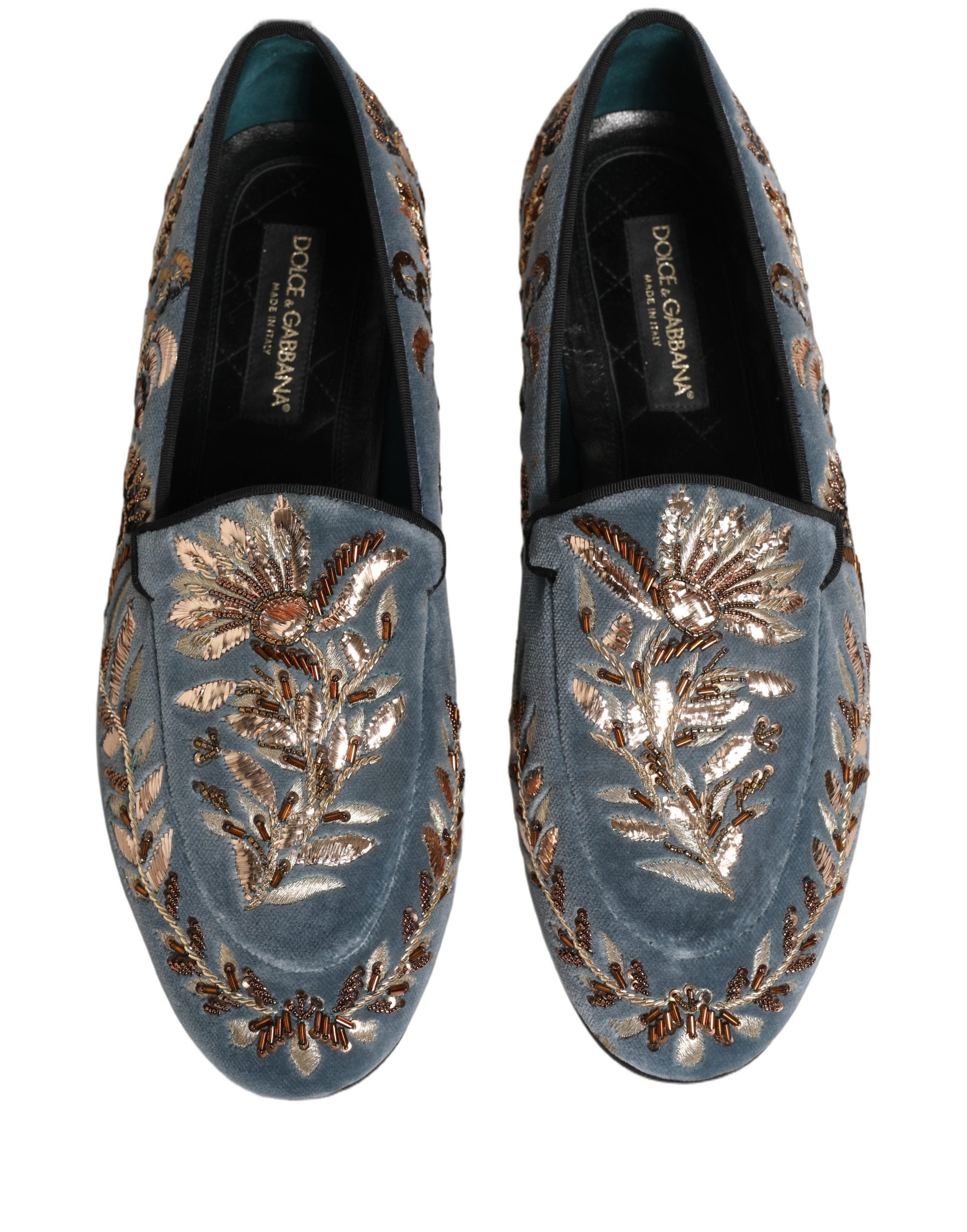 Dolce & Gabbana Blue Velvet Embellished Dress Loafers Men's Shoes (Pre-Owned)