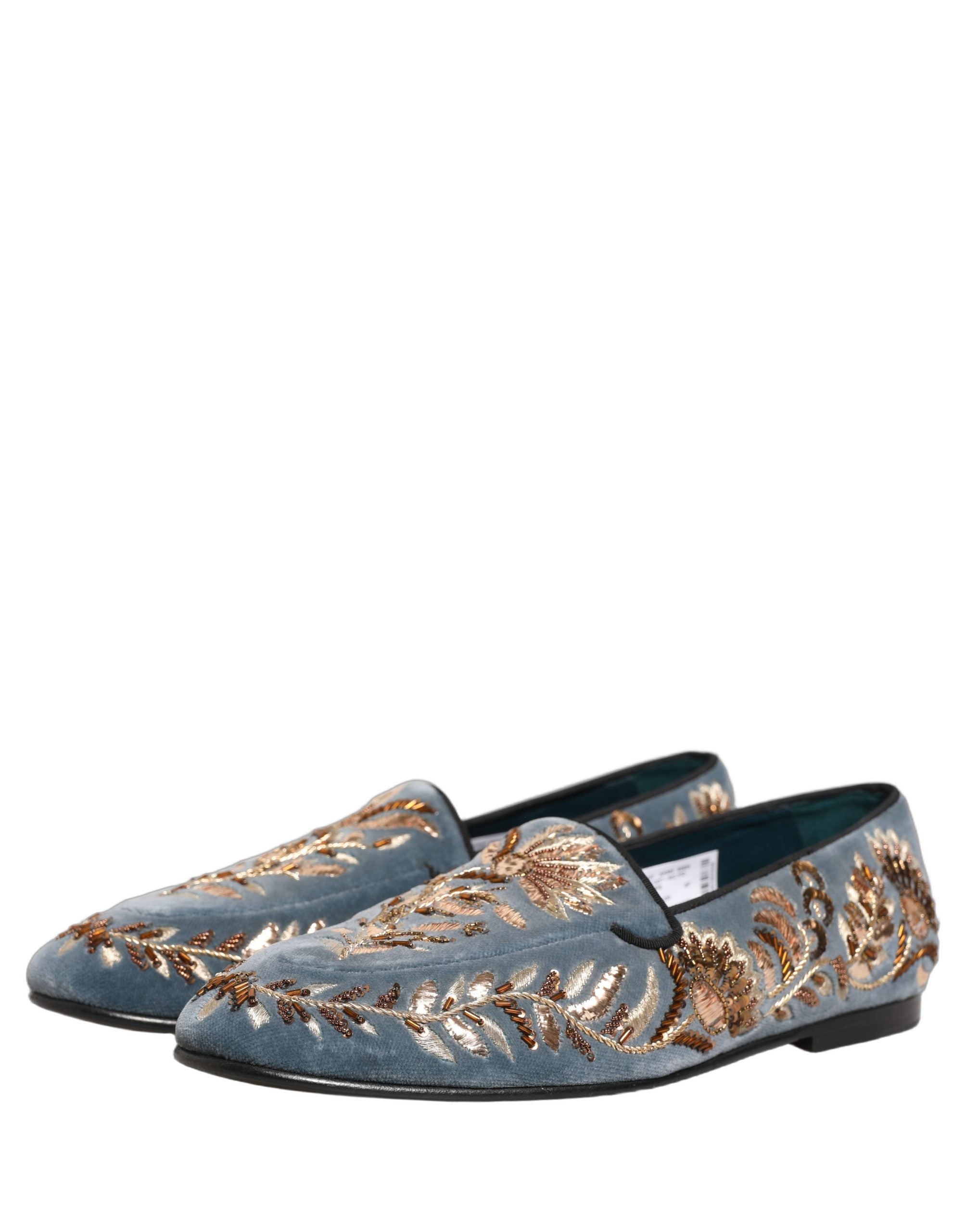 Dolce & Gabbana Blue Velvet Embellished Dress Loafers Men's Shoes (Pre-Owned)