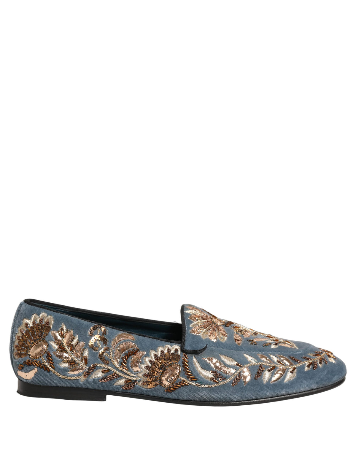 Dolce & Gabbana Blue Velvet Embellished Dress Loafers Men's Shoes (Pre-Owned)
