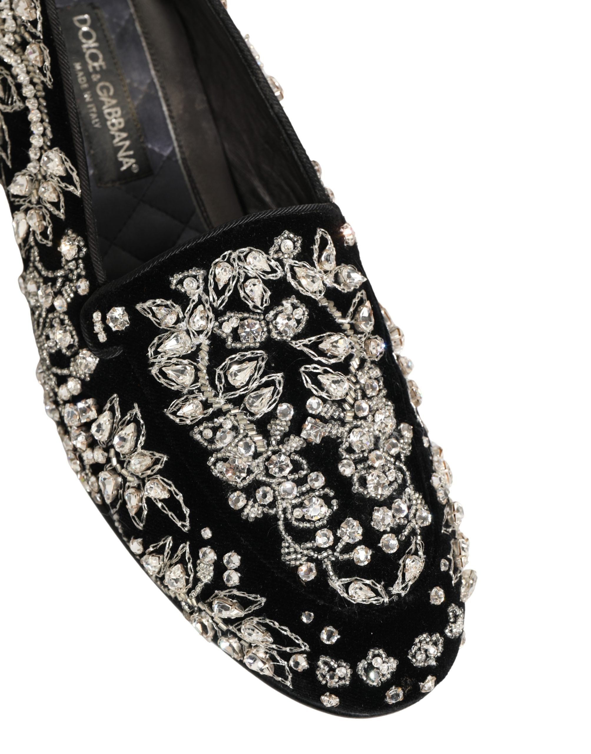 Dolce & Gabbana Black Velvet Embellished Dress Loafers Men's Shoes (Pre-Owned)