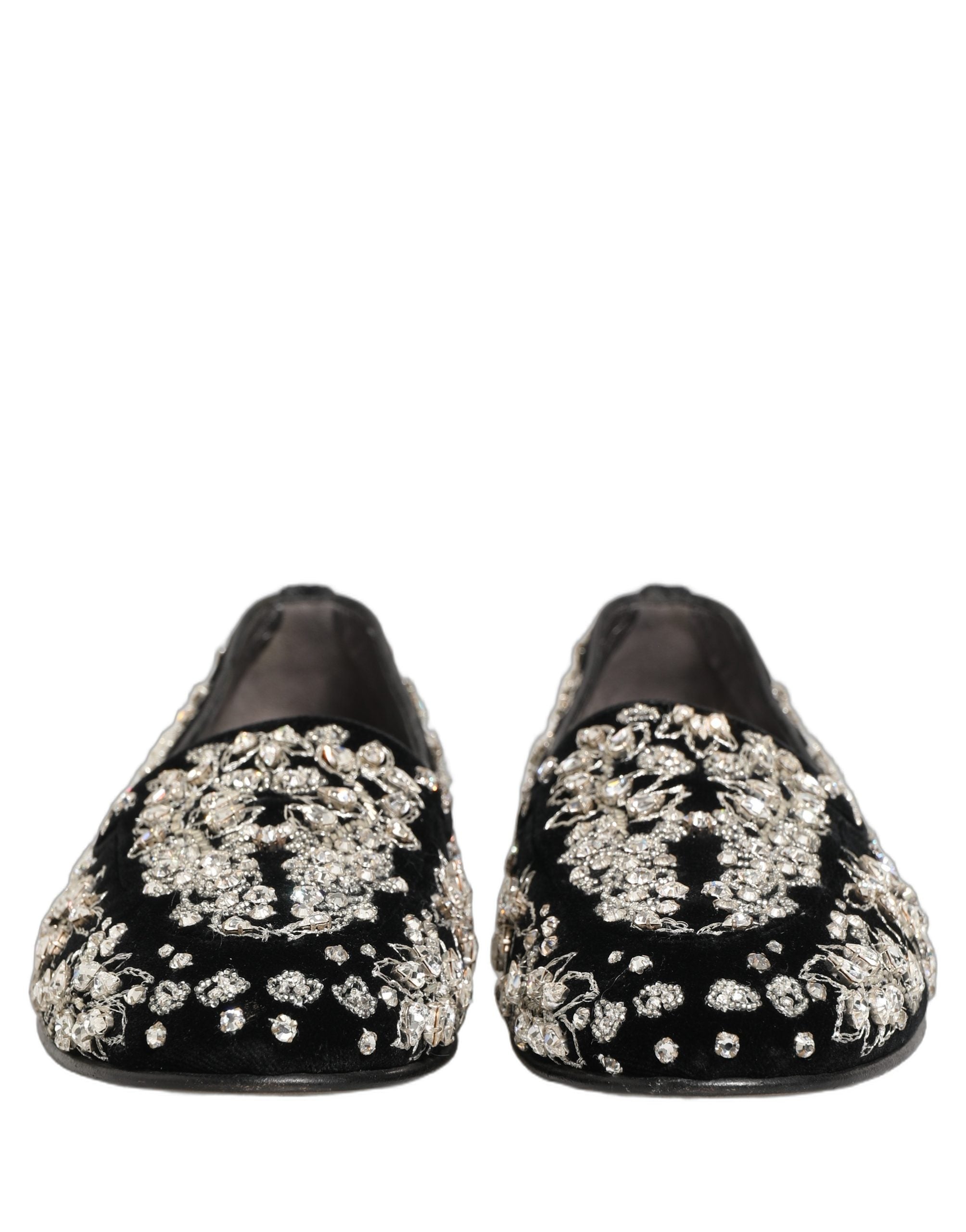 Dolce & Gabbana Black Velvet Embellished Dress Loafers Men's Shoes (Pre-Owned)