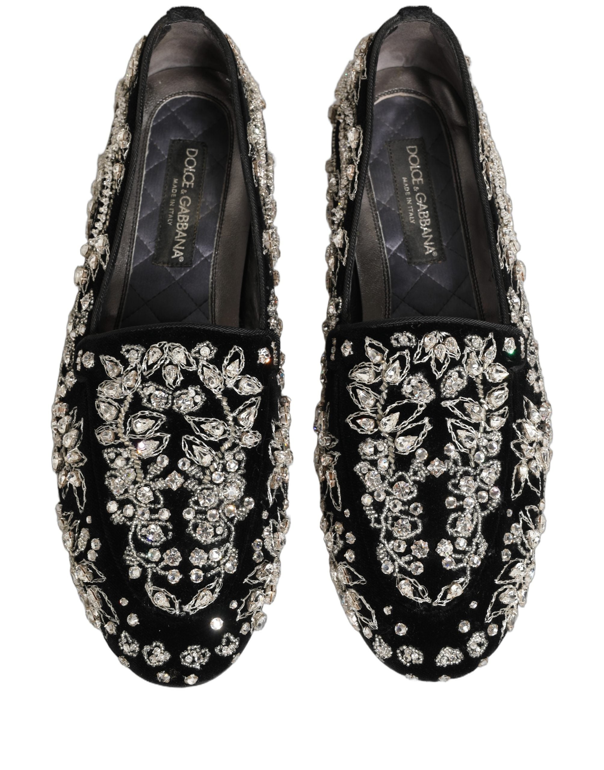 Dolce & Gabbana Black Velvet Embellished Dress Loafers Men's Shoes (Pre-Owned)