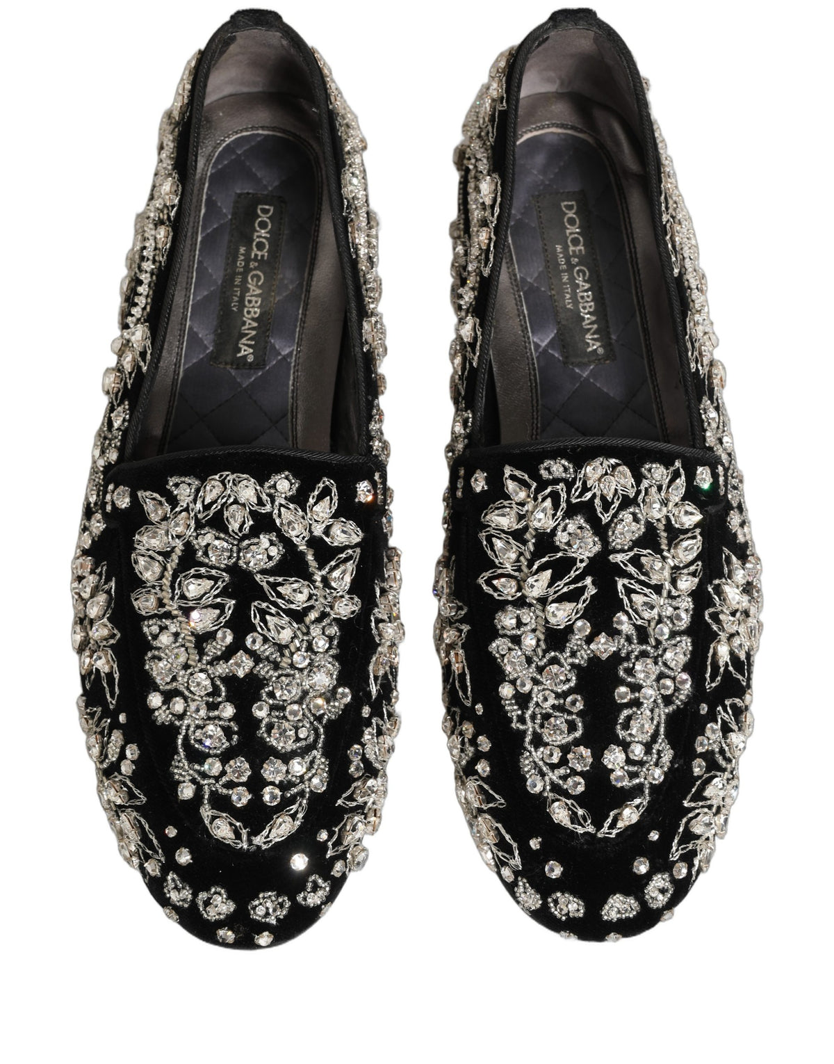 Dolce & Gabbana Black Velvet Embellished Dress Loafers Men's Shoes (Pre-Owned)