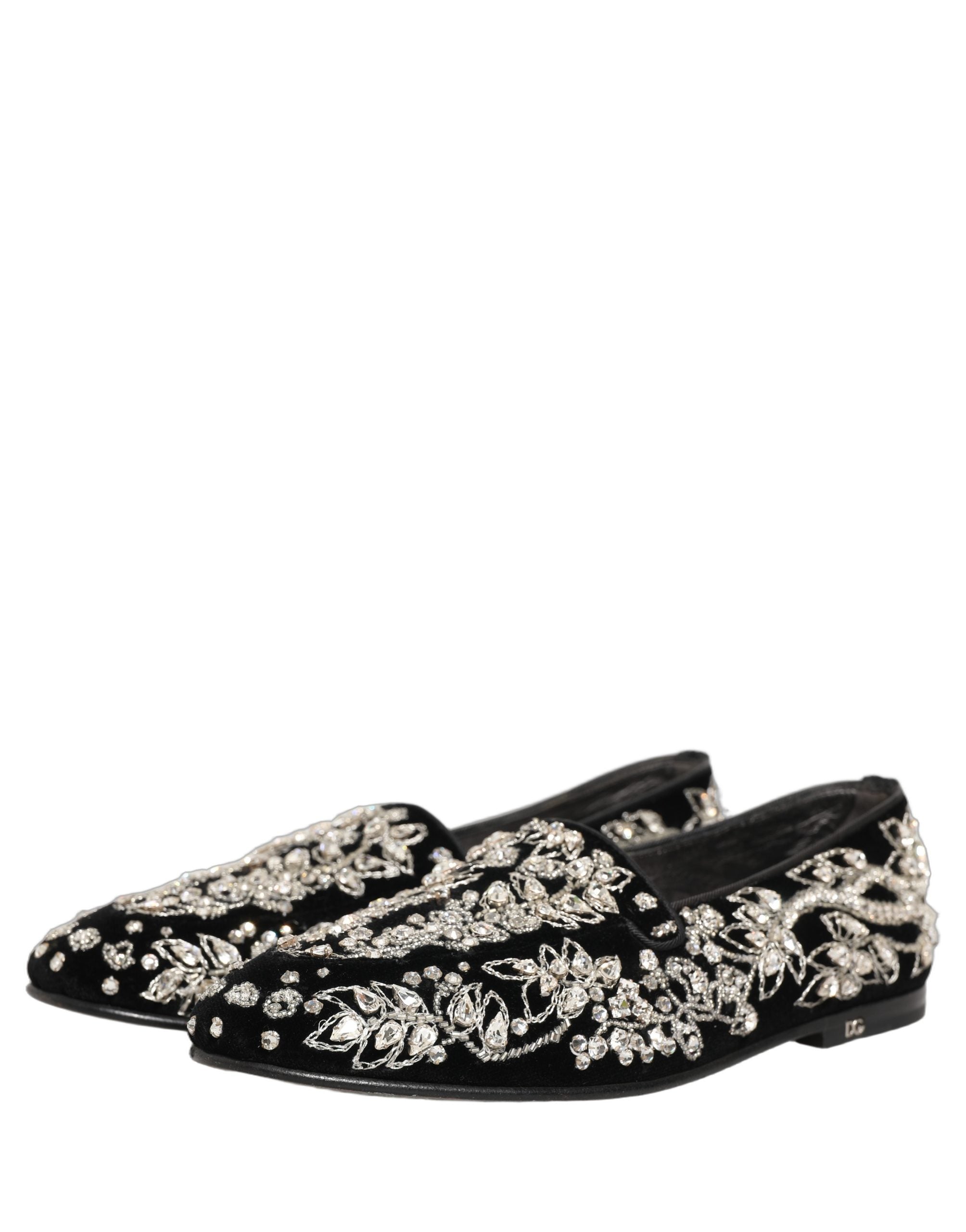 Dolce & Gabbana Black Velvet Embellished Dress Loafers Men's Shoes (Pre-Owned)