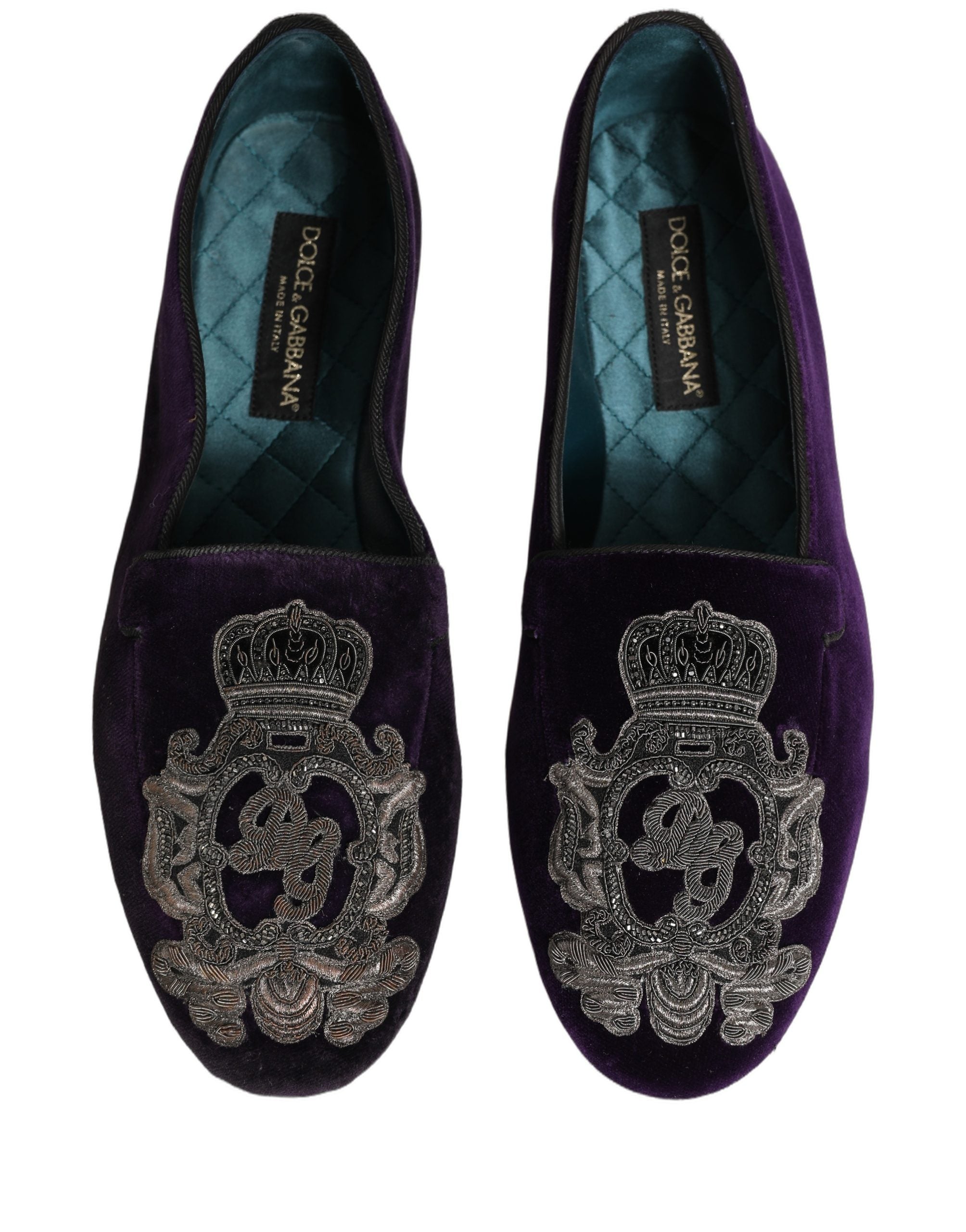 Dolce & Gabbana Purple Velvet Crown Embroidery Loafers Men's Shoes