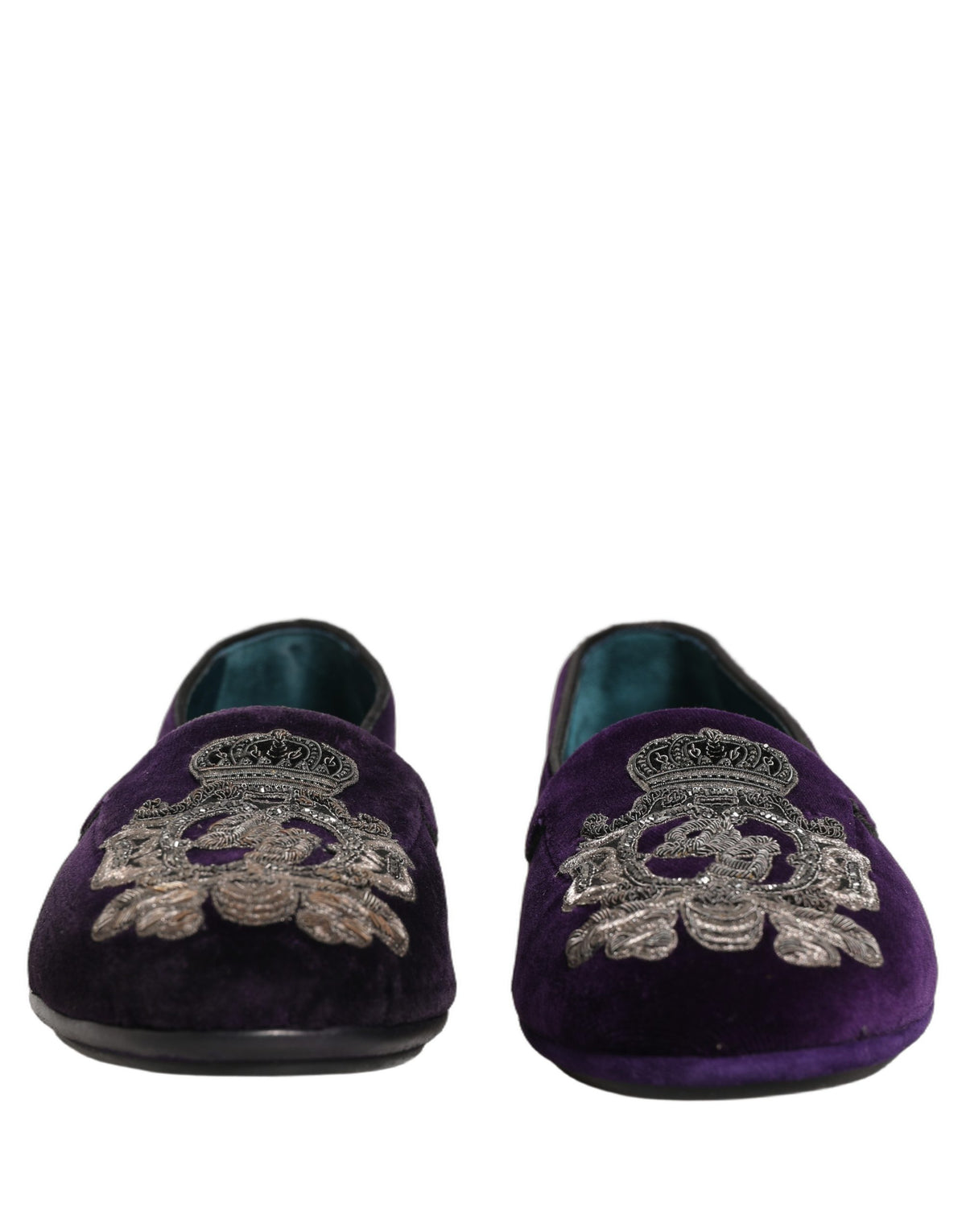 Dolce & Gabbana Purple Velvet Crown Embroidery Loafers Men's Shoes