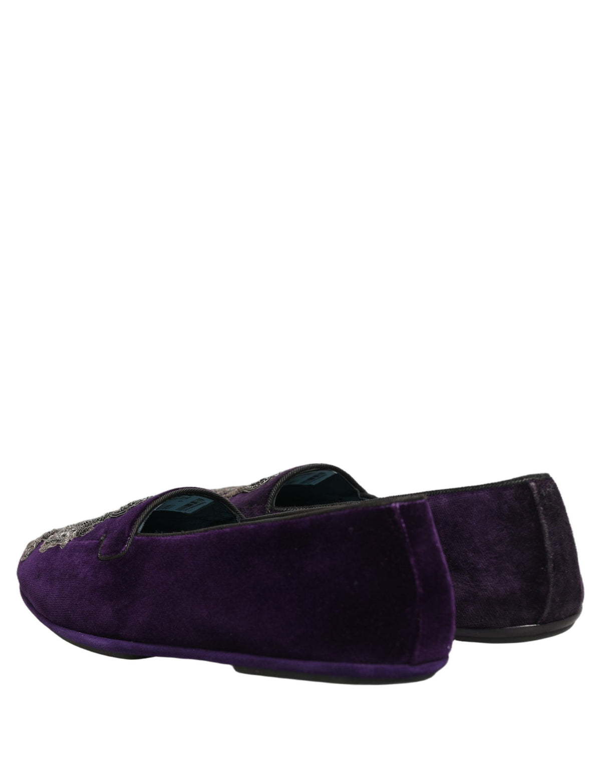 Dolce & Gabbana Purple Velvet Crown Embroidery Loafers Men's Shoes