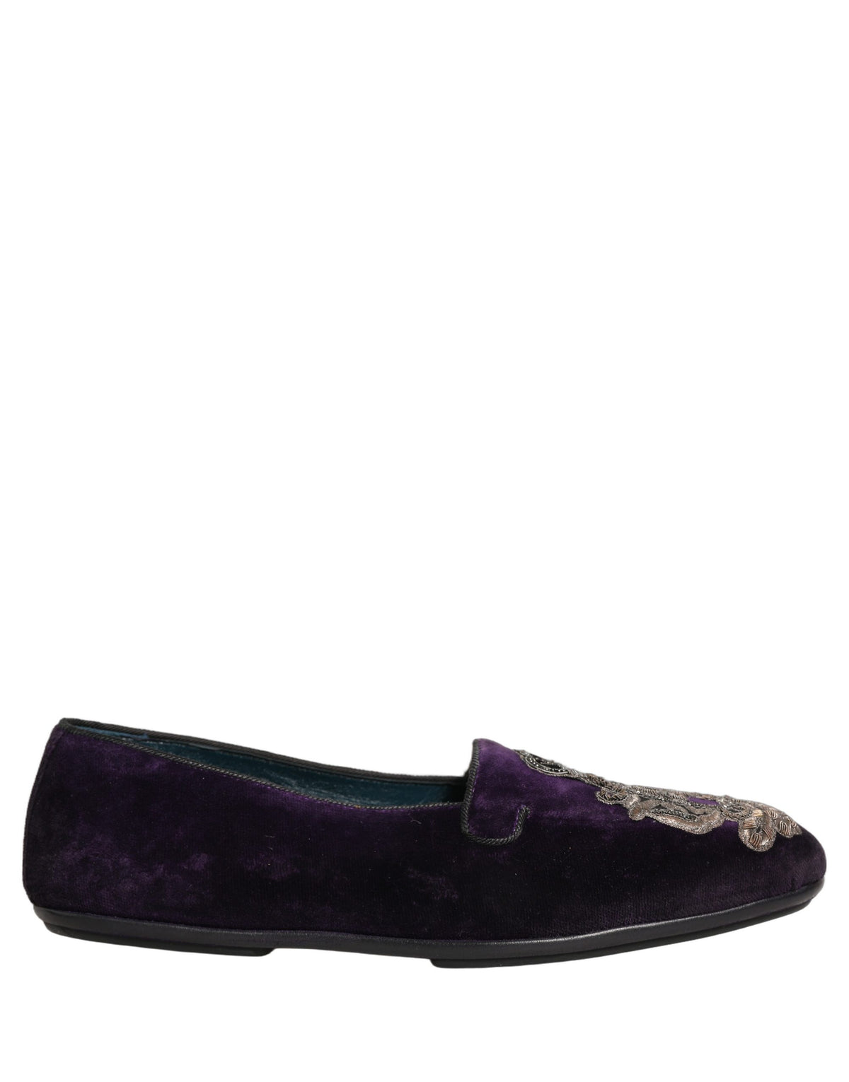 Dolce & Gabbana Purple Velvet Crown Embroidery Loafers Men's Shoes