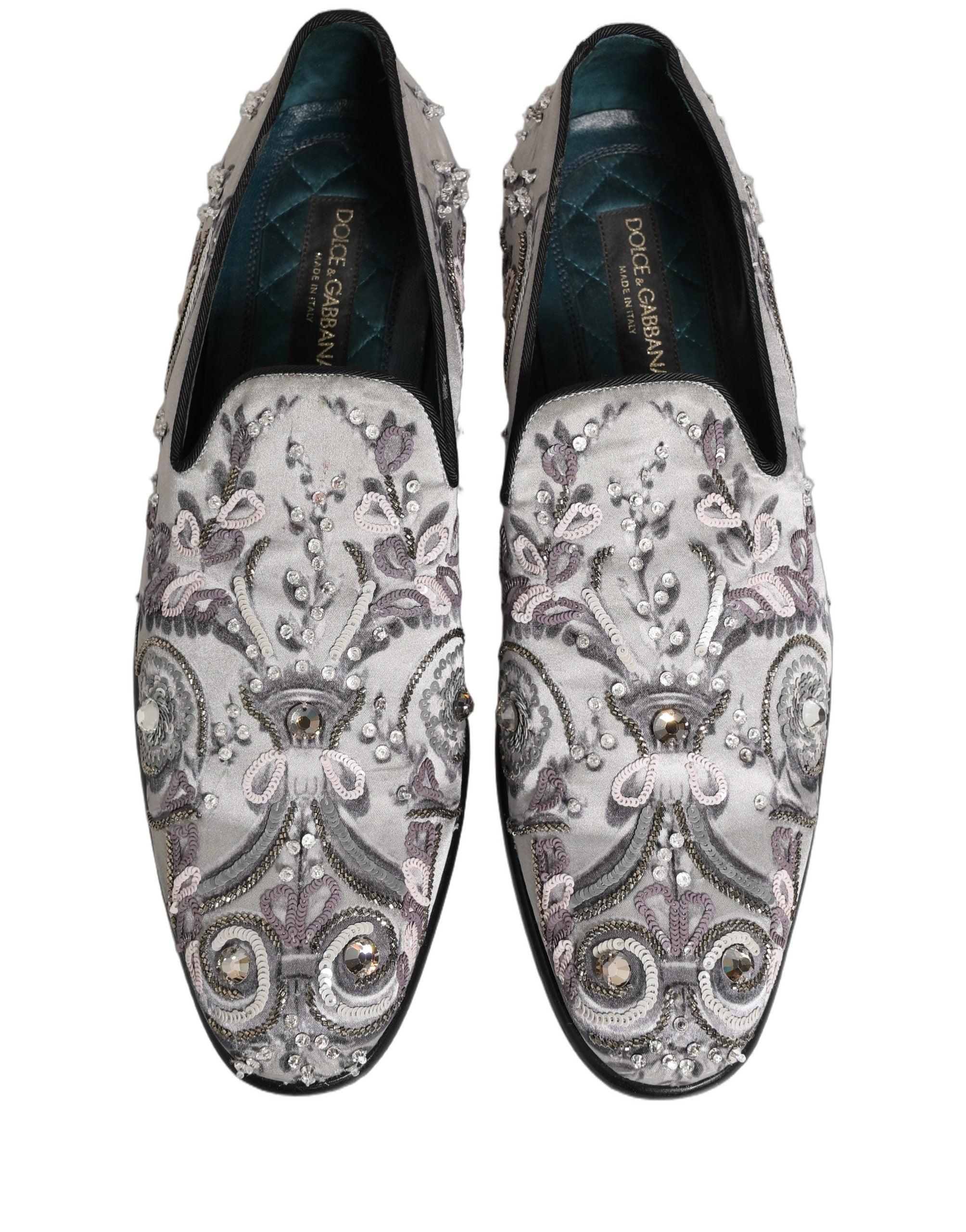 Dolce & Gabbana White Sequined Formal Slip On Loafers Men's Shoes (Pre-Owned)