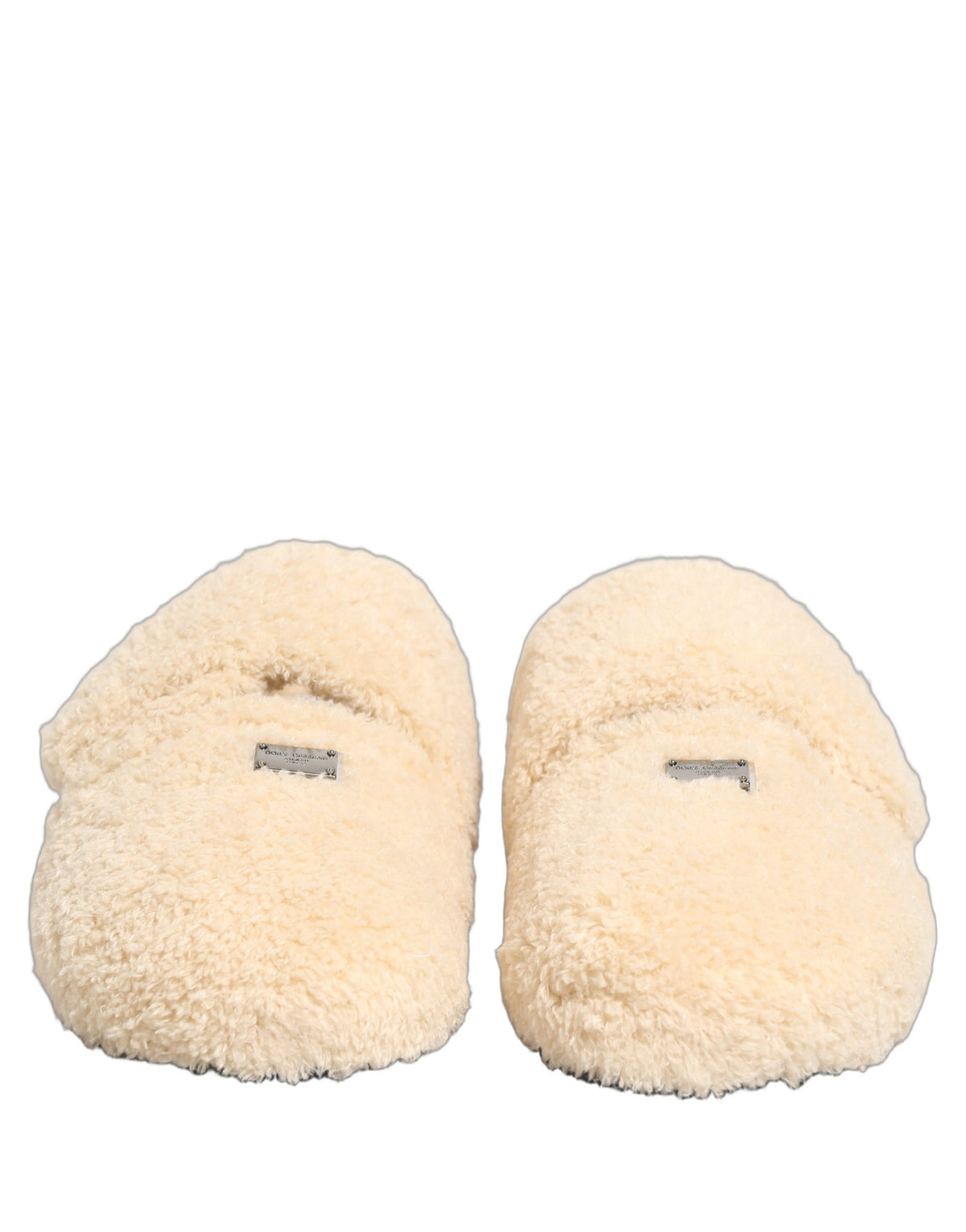 Dolce & Gabbana Beige Faux Fur Flats Men Slides Sandals Men's Shoes