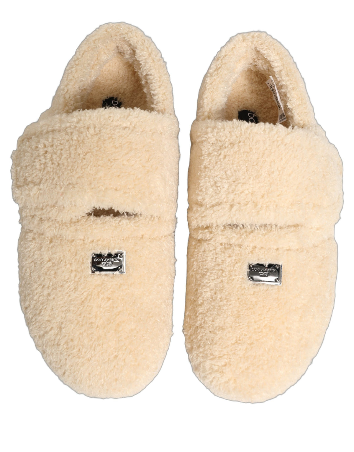 Dolce & Gabbana Beige Faux Fur Flats Men Slides Sandals Men's Shoes