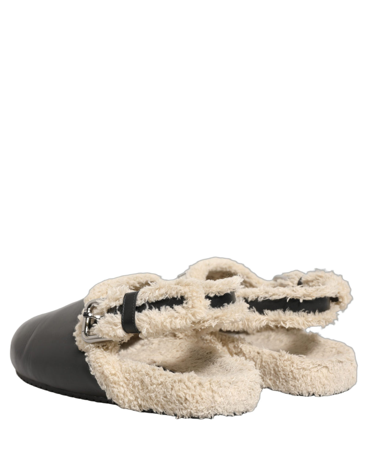 Dolce & Gabbana Beige Black Fur Shearling Slides Sandals Men's Shoes