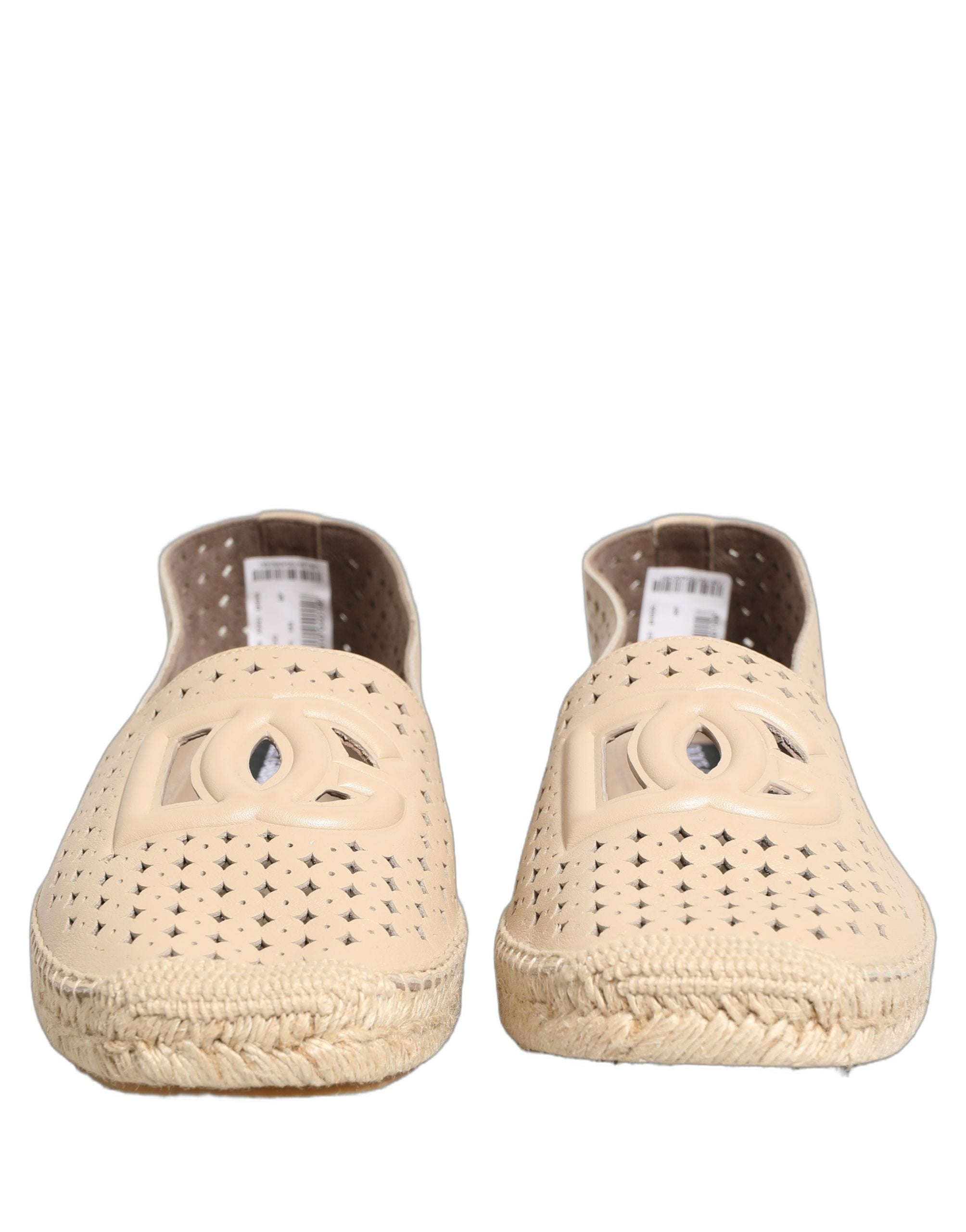 Dolce & Gabbana Beige Leather Cutout Logo Espadrilles Men's Shoes (Pre-Owned)