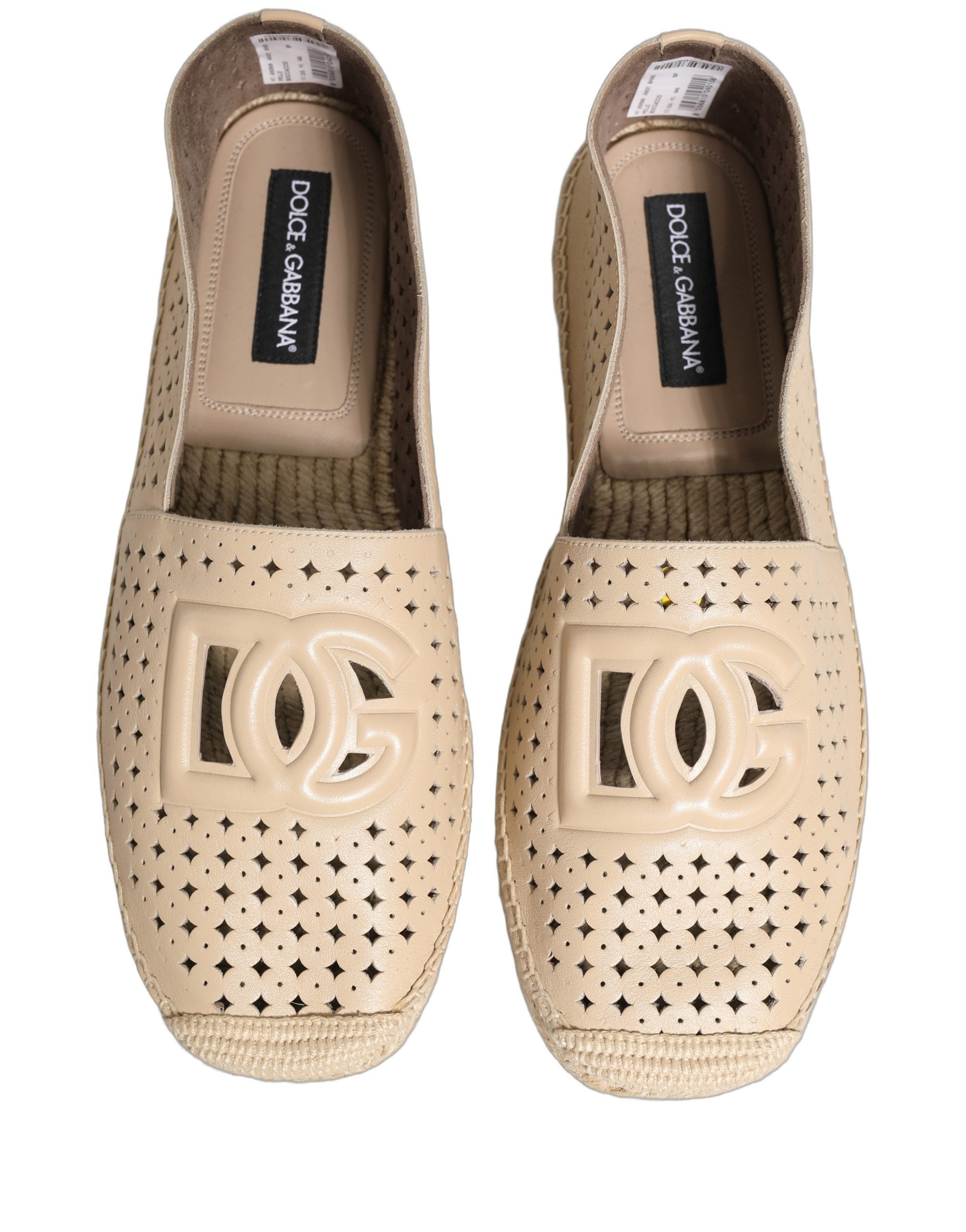 Dolce & Gabbana Beige Leather Cutout Logo Espadrilles Men's Shoes (Pre-Owned)