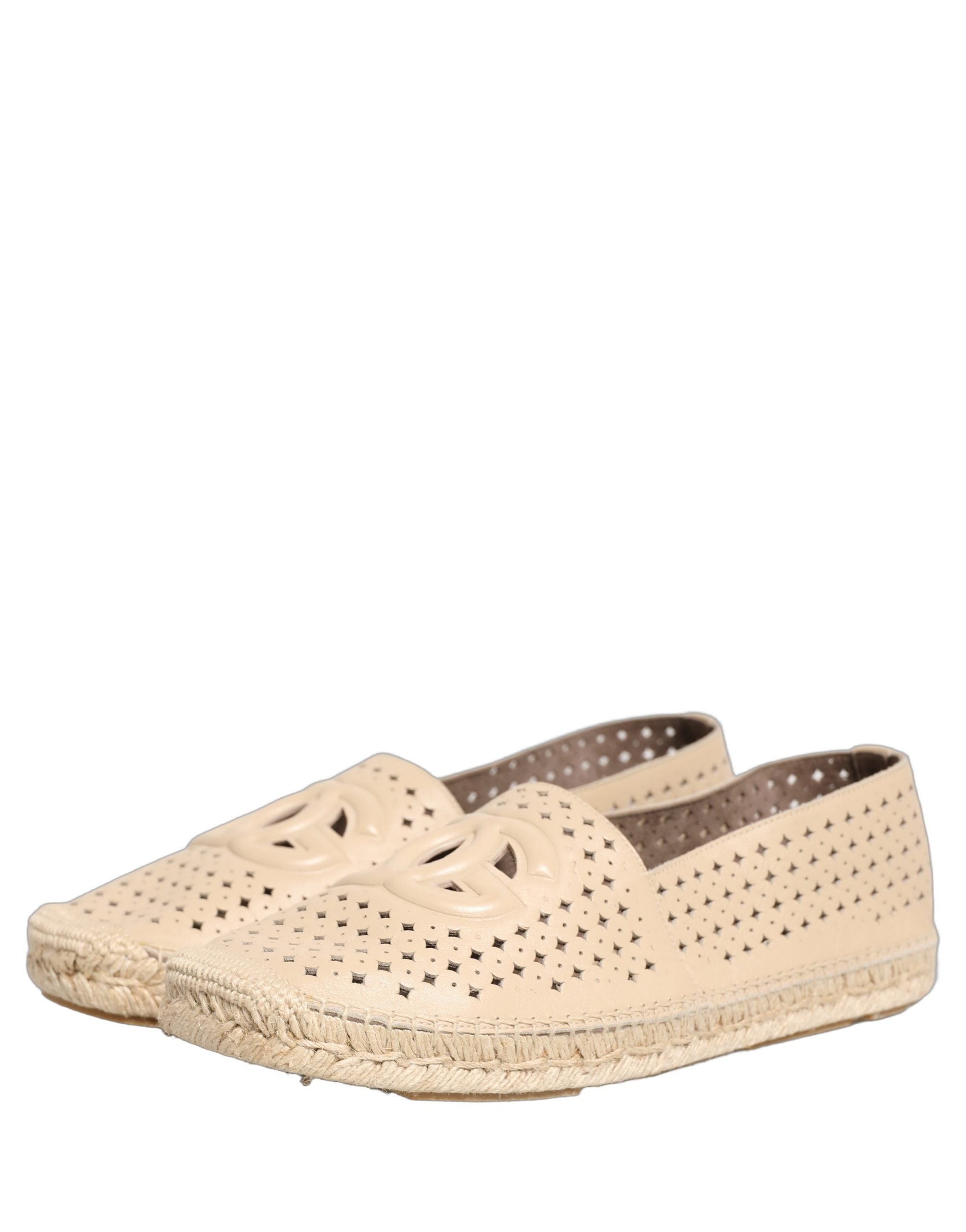 Dolce & Gabbana Beige Leather Cutout Logo Espadrilles Men's Shoes (Pre-Owned)