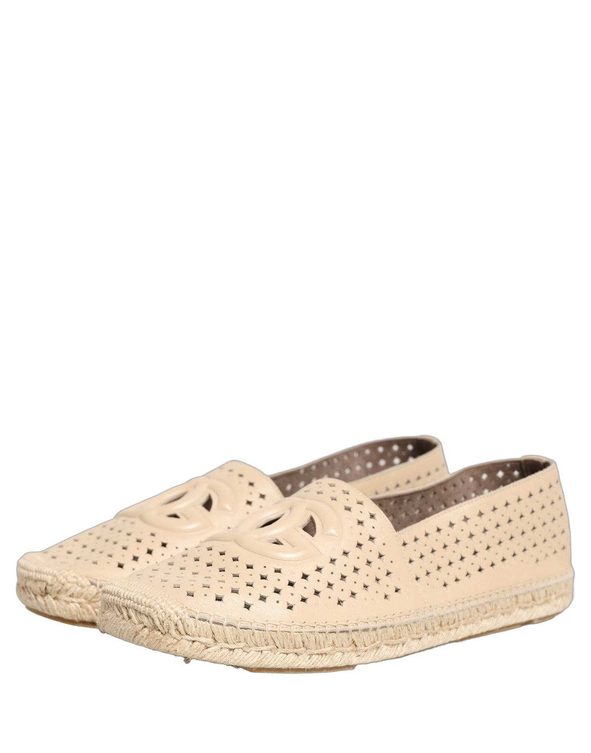 Dolce & Gabbana Beige Leather Cutout Logo Espadrilles Men's Shoes (Pre-Owned)