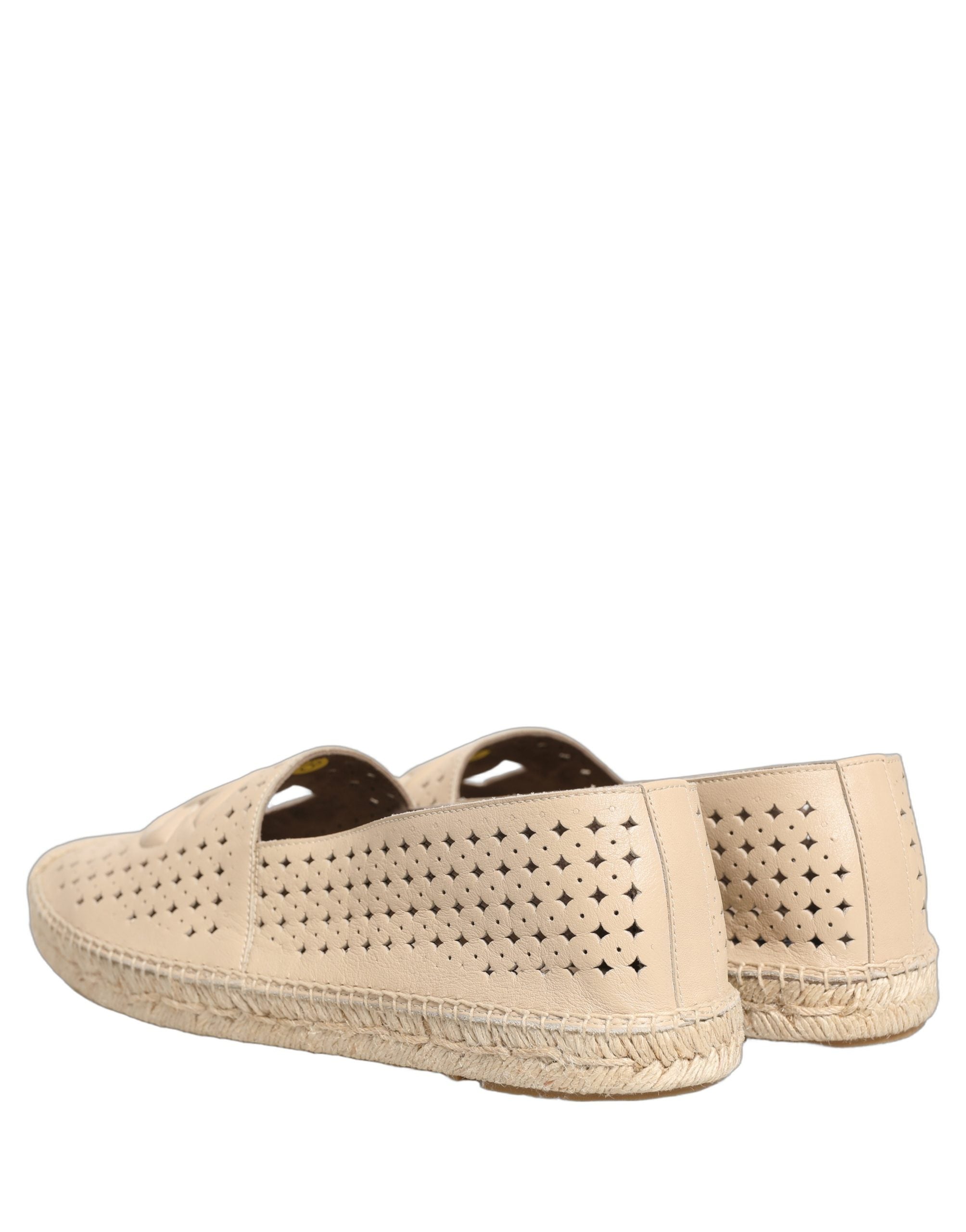 Dolce & Gabbana Beige Leather Cutout Logo Espadrilles Men's Shoes (Pre-Owned)