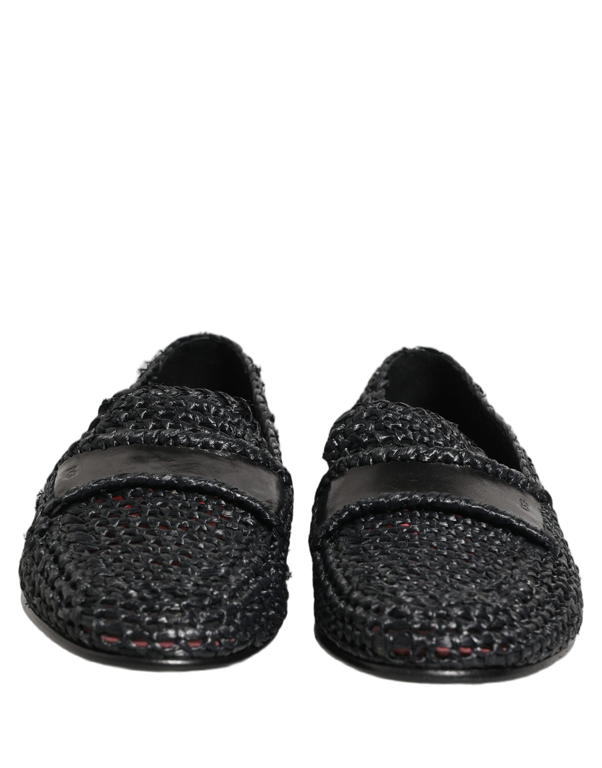 Dolce & Gabbana Black Woven Raffia Slip On Loafers Men's Shoes
